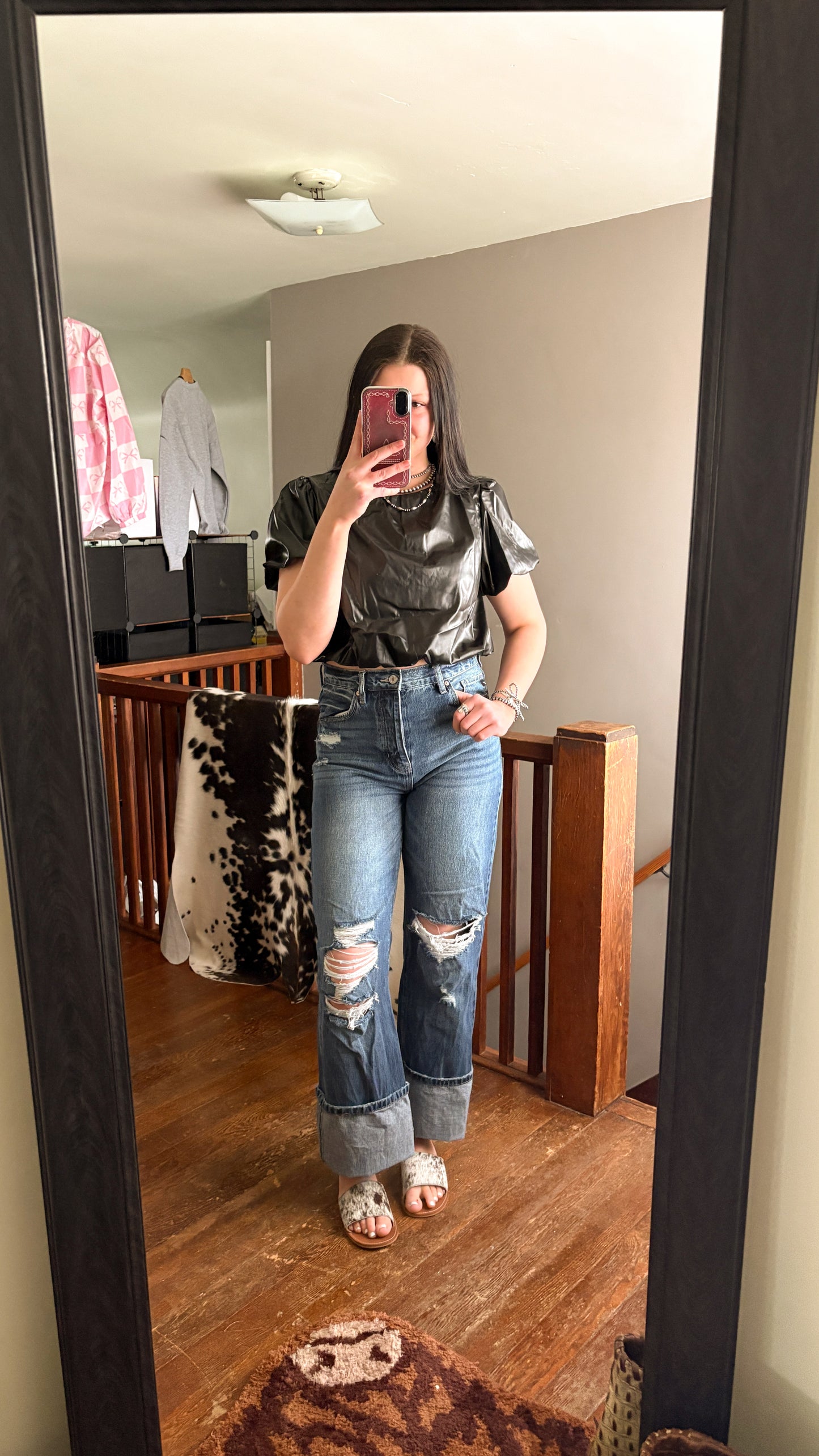 LEATHER CROPPED BUBBLE TOP