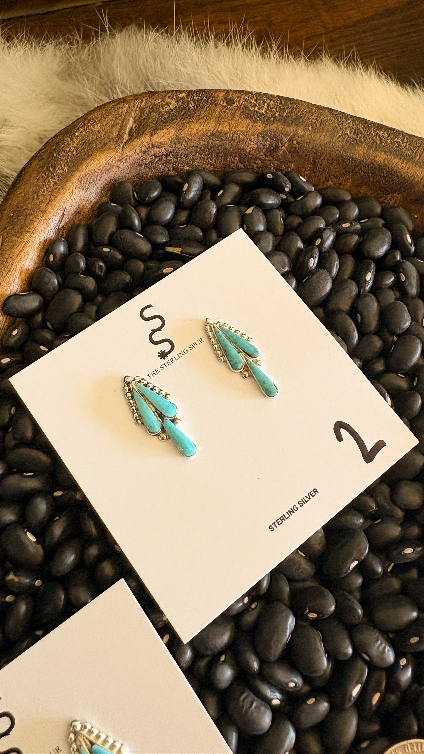 3 STONE TURQUOISE ARROW SHAPE STUD EARRINGS