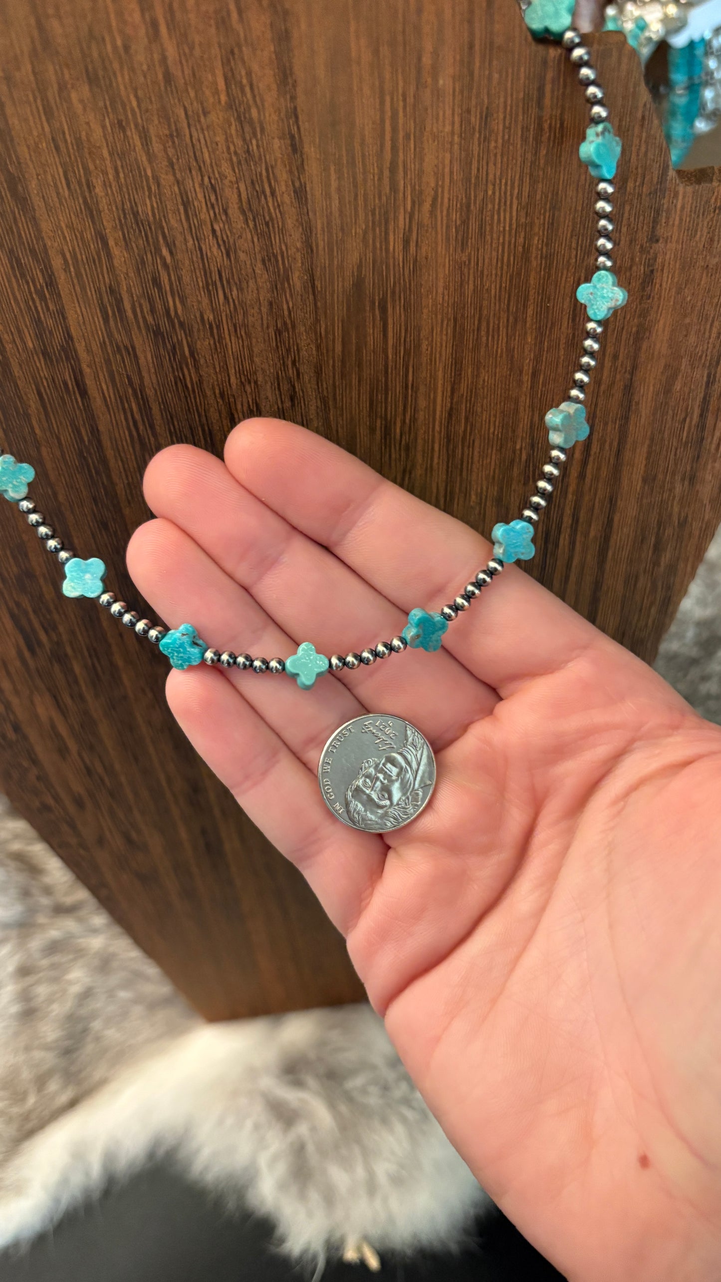 TURQUOISE CLOVER STERLING SILVER PEARL NECKLACE
