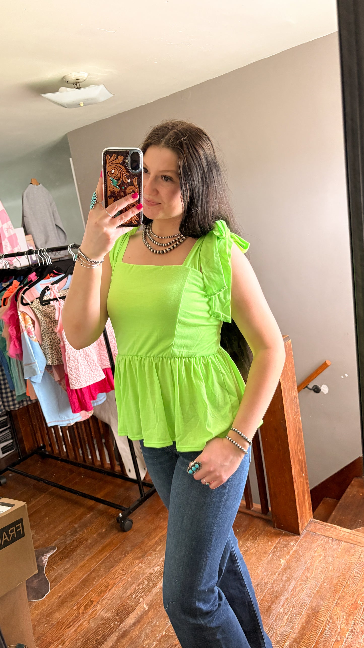 TIERED TANK TOP - LIME GREEN