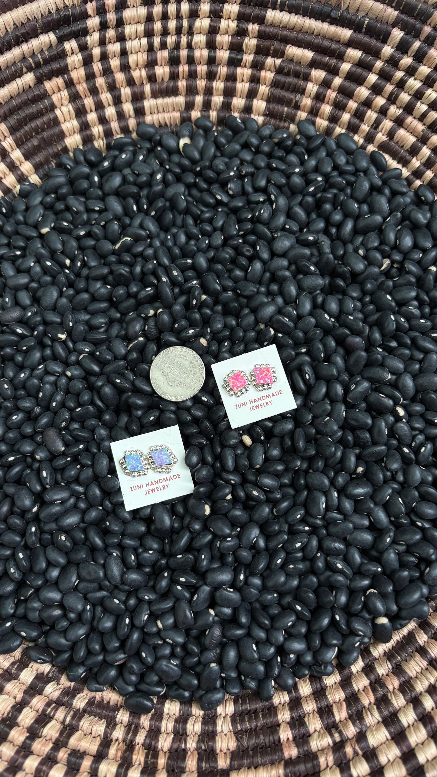 DIAMOND OPAL STUD EARRINGS W BALL DETAIL