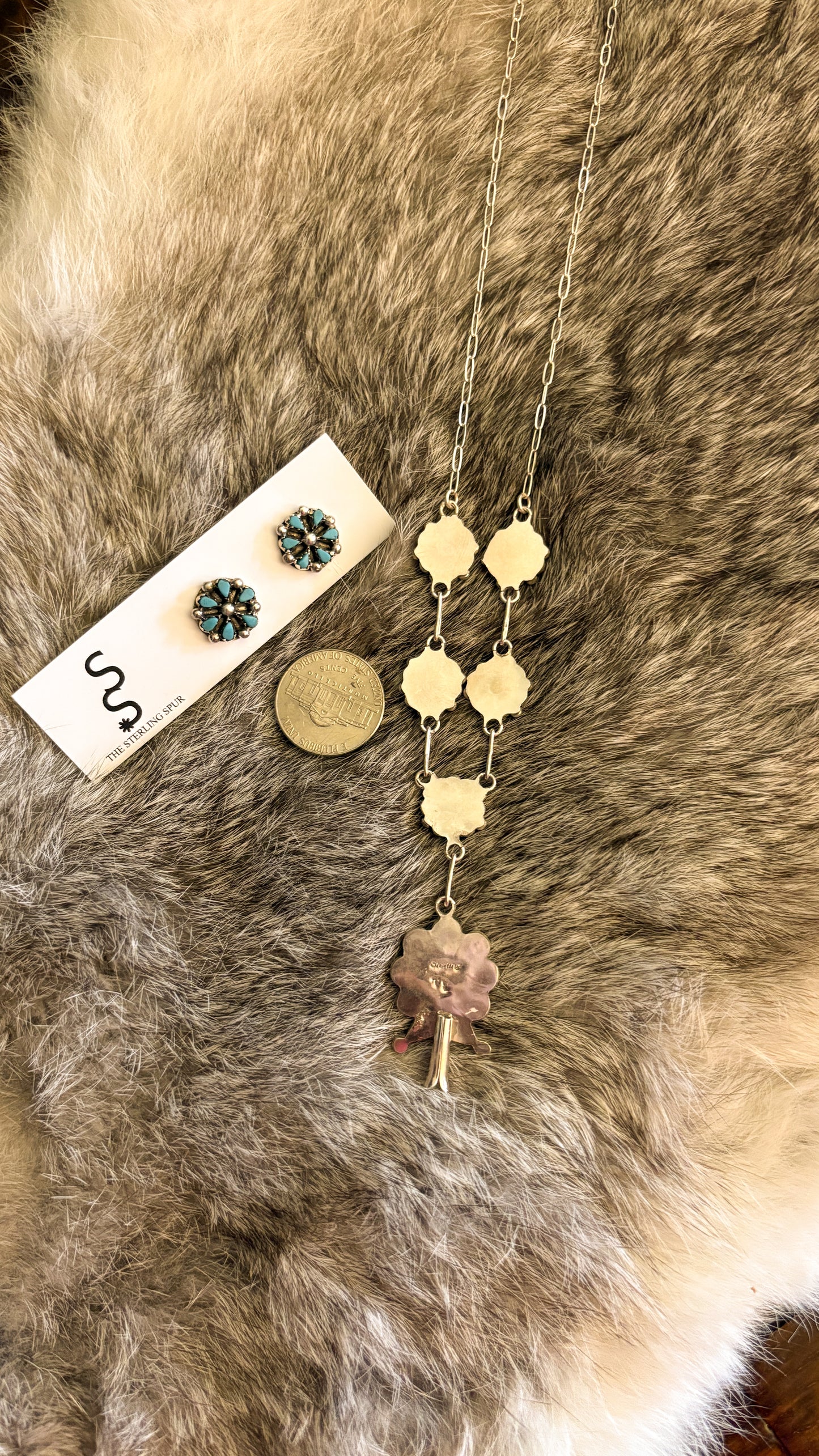 PETIT POINT TURQUOISE NECKLACE & EARRING SET BY TRICIA LEEKITY