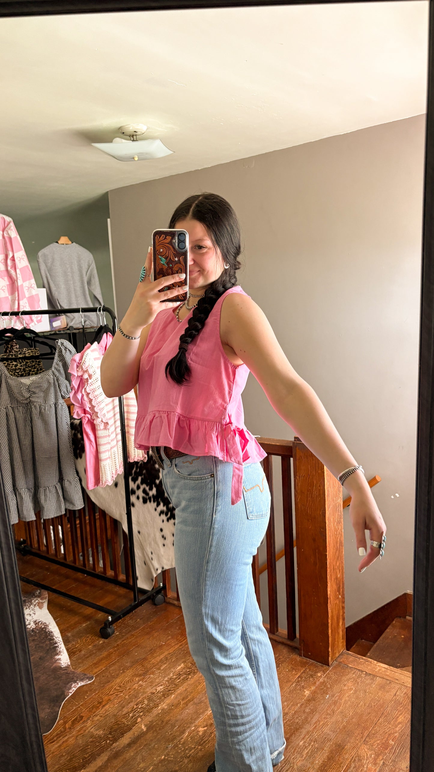 PINK SIDE TIE RUFFLE TANK