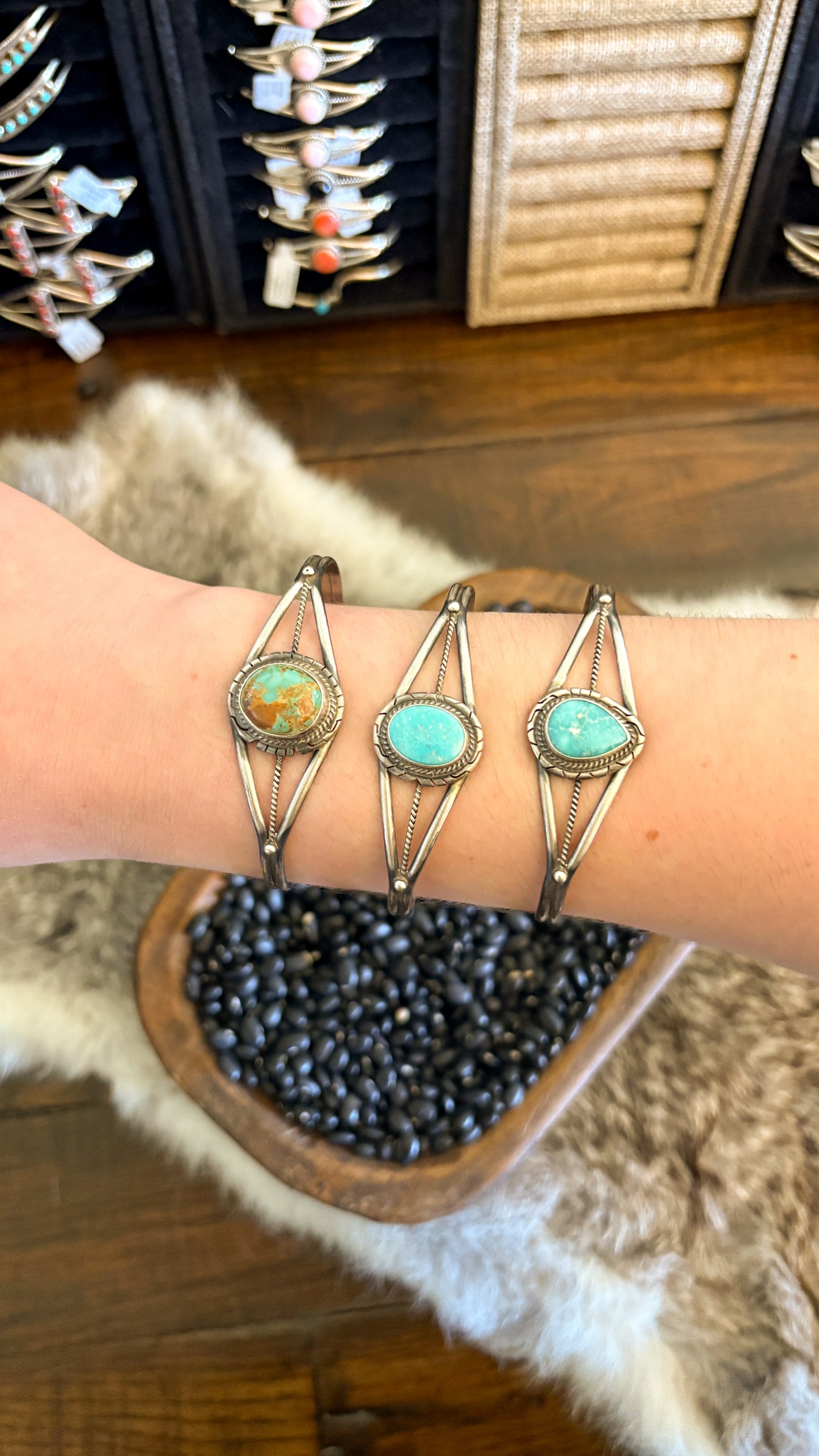 TURQUOISE CUFF WITH ROPE DETAIL BY PEGGY SKEETS