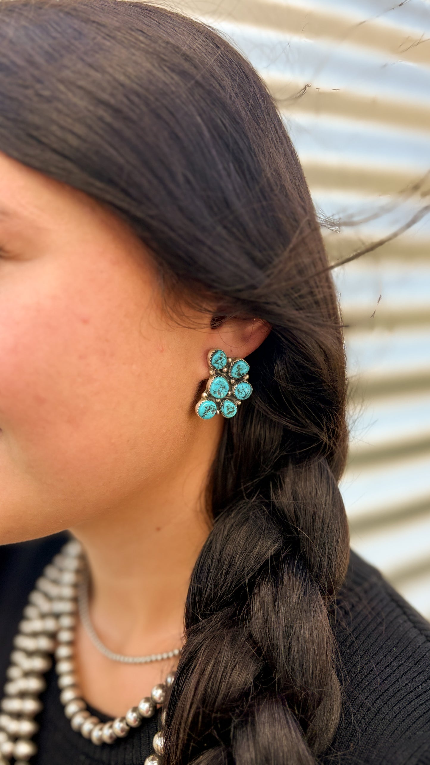 ROUGH TURQUOISE HALF CLUSTER EARRINGS