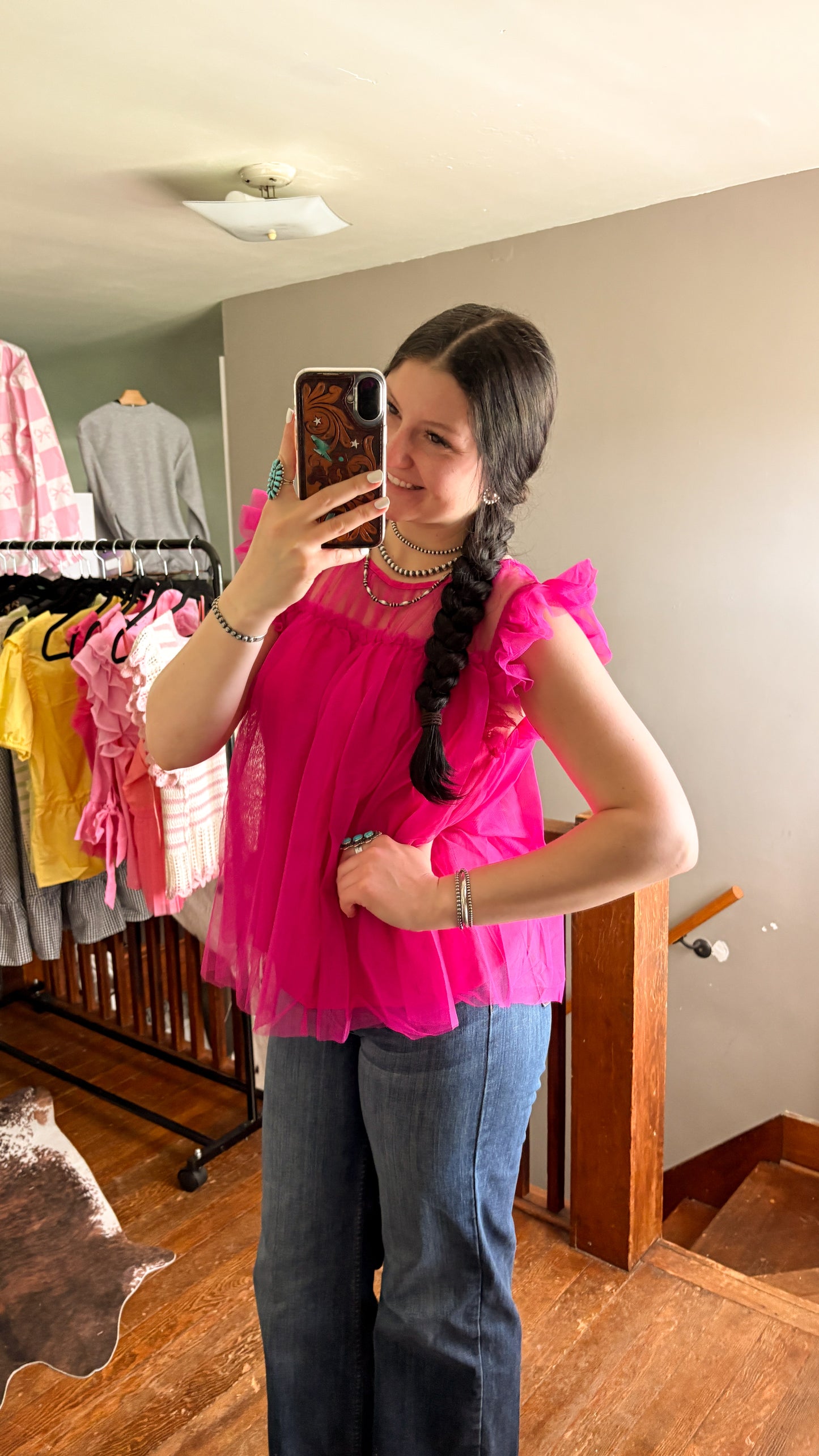 HOT PINK MESH TOP
