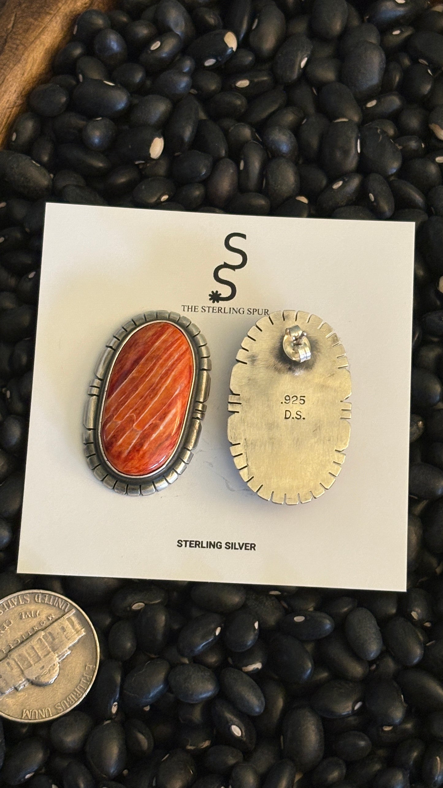 ORANGE SPINY OVAL STATEMENT EARRINGS