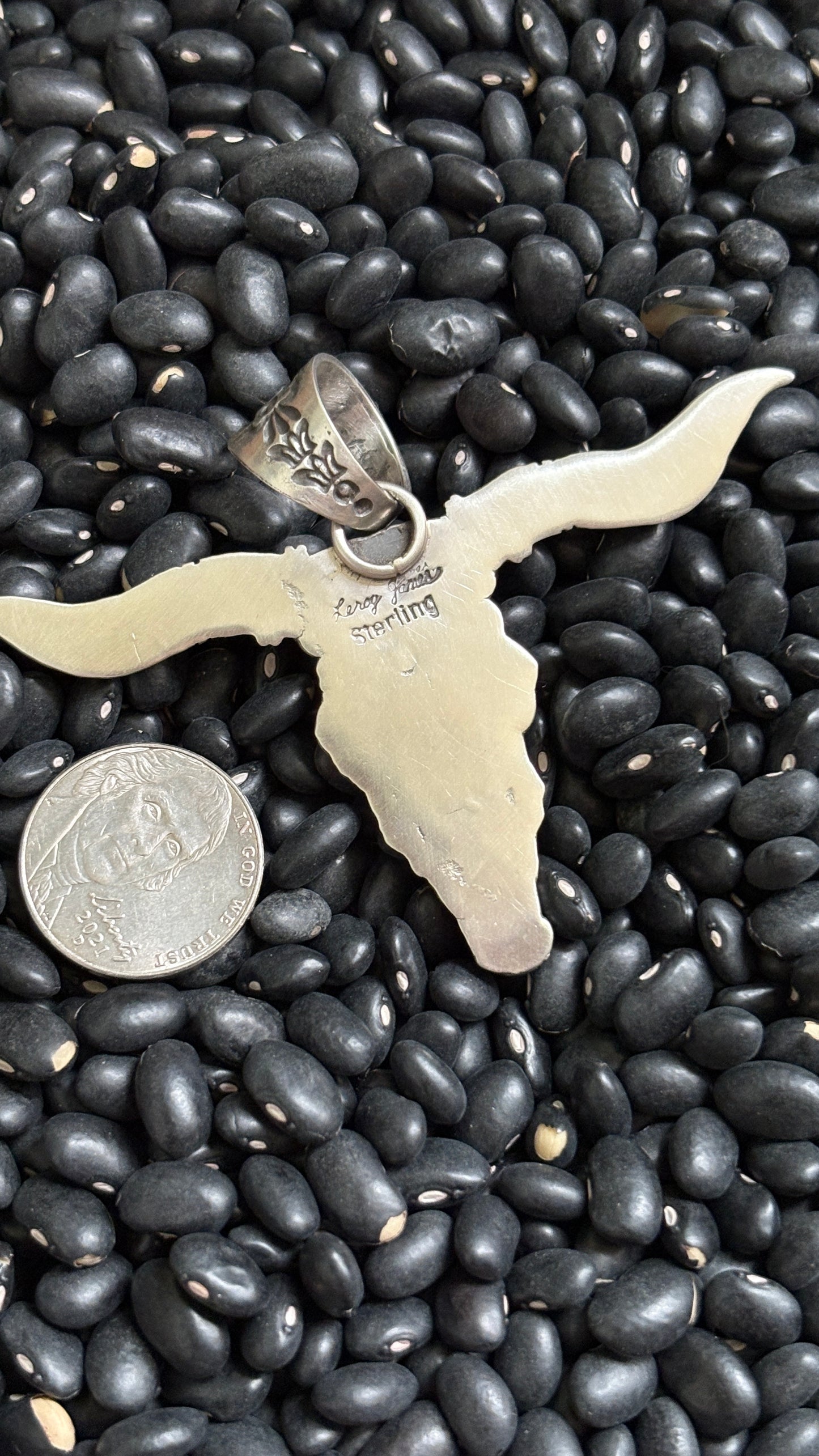 TURQUOISE LONGHORN PENDANT BY LEROY JAMES