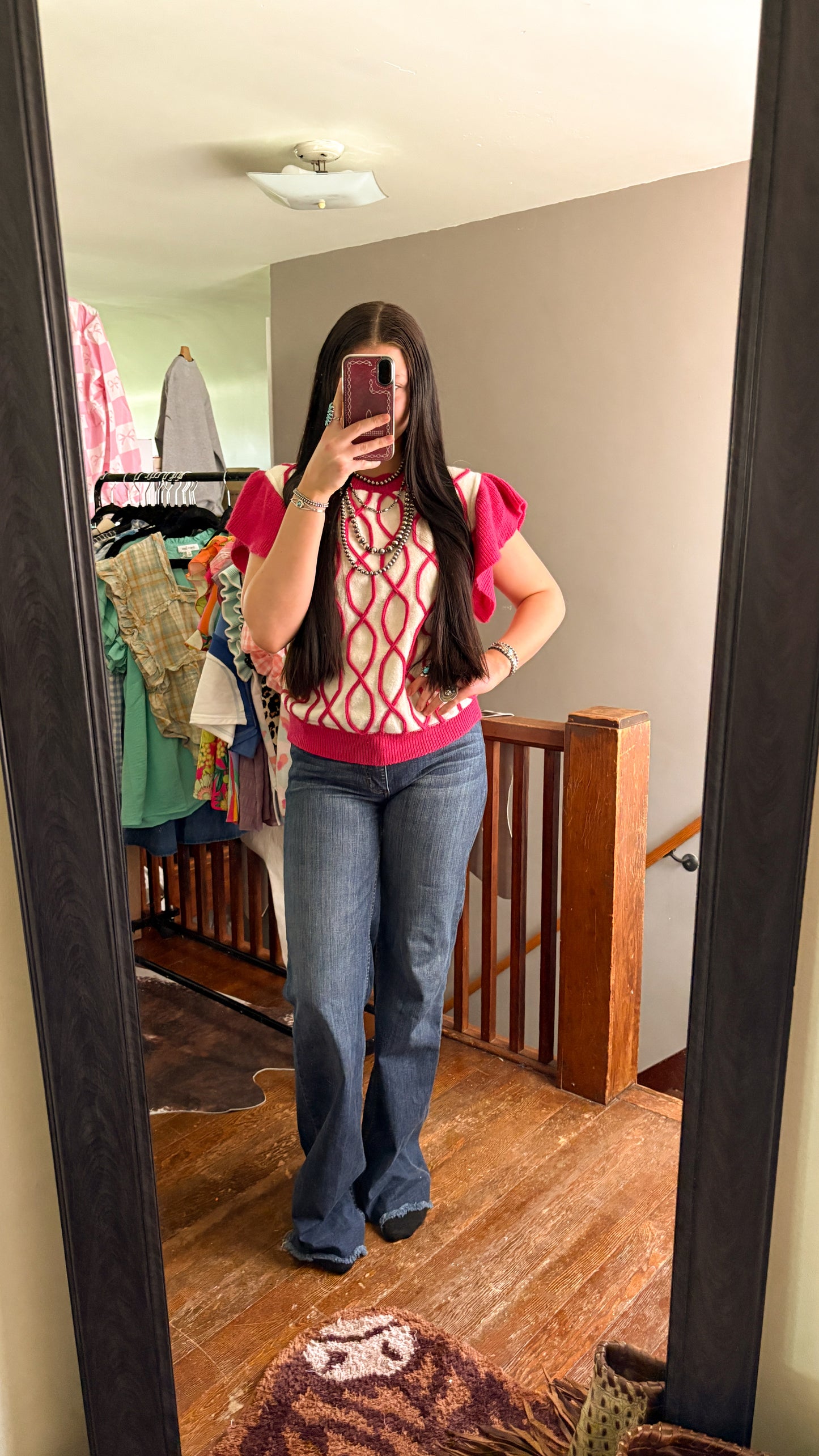 PINK & WHITE RUFFLE SWEATER VEST