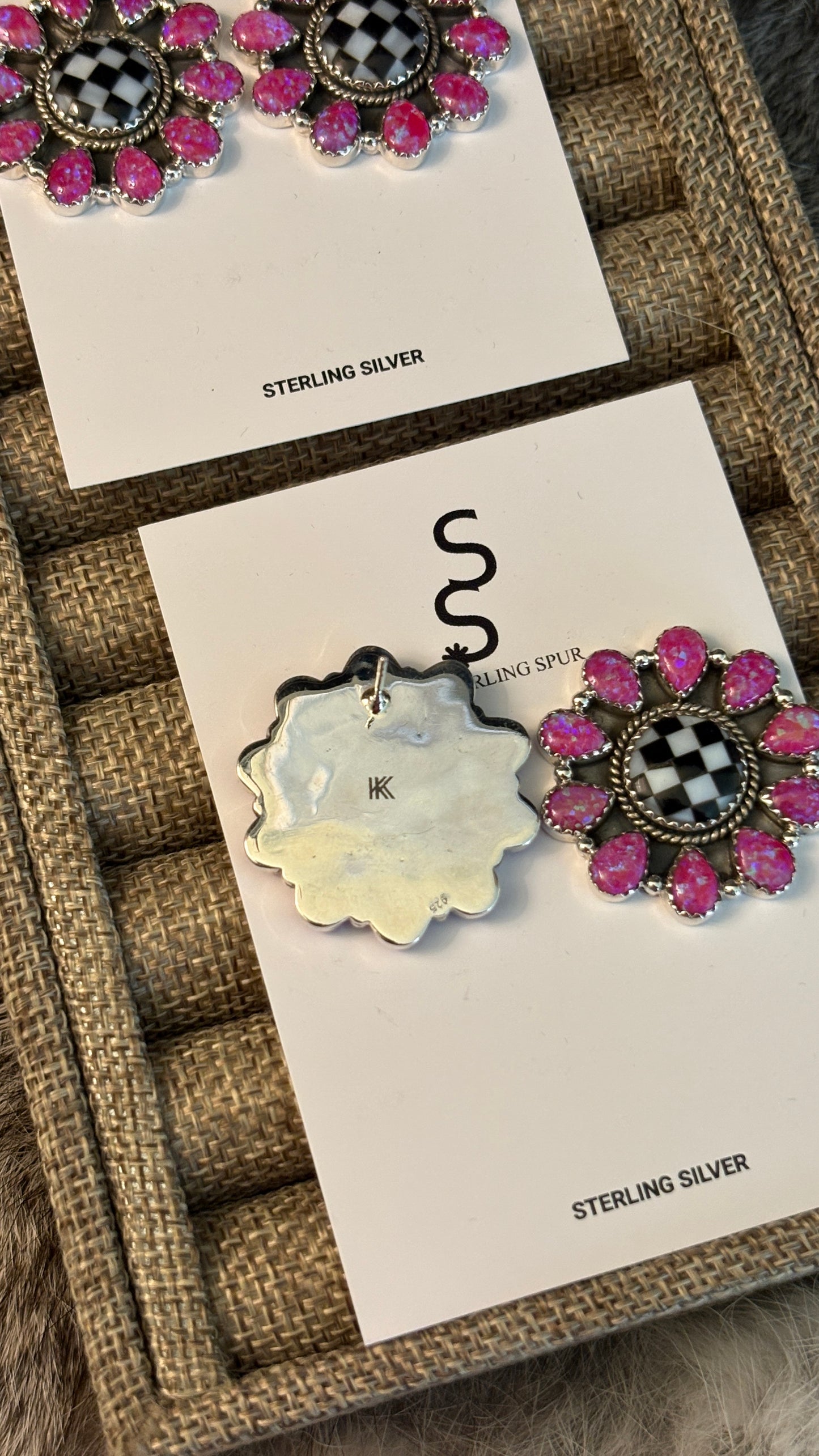 HOT PINK OPAL & CHECKERBOARD CLUSTER EARRINGS