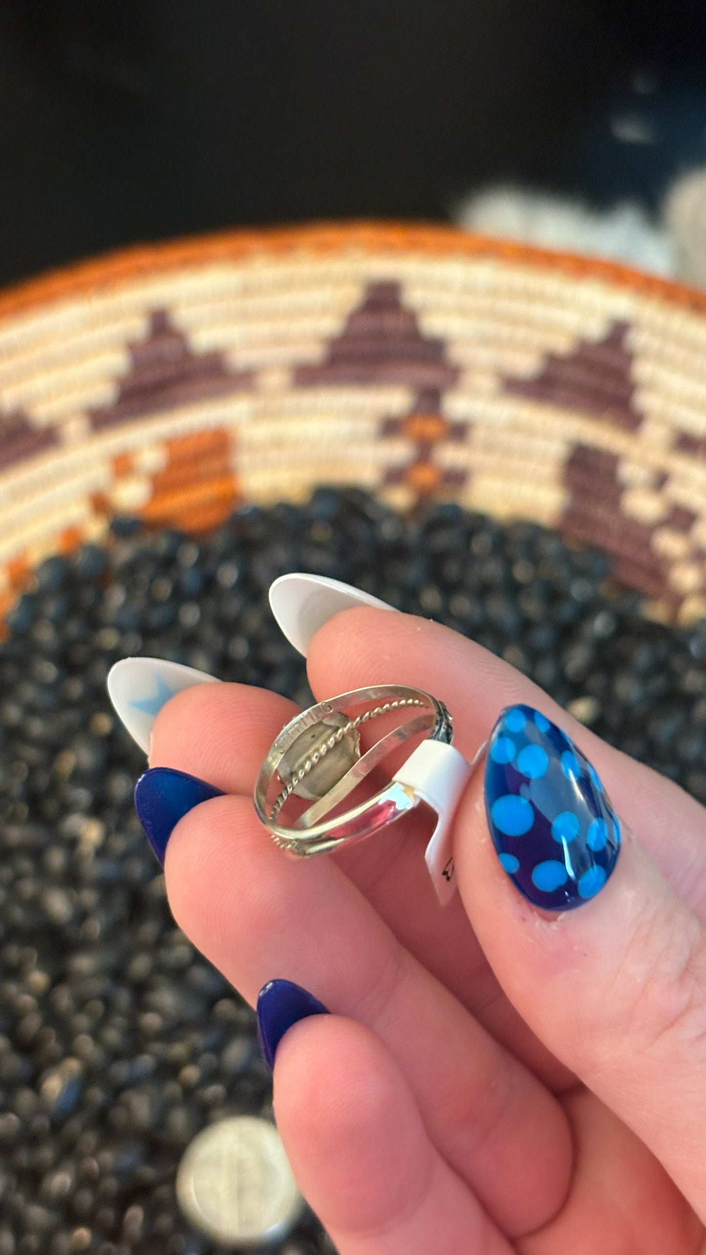 LIGHT BLUE OPAL RING W ROPE DETAIL