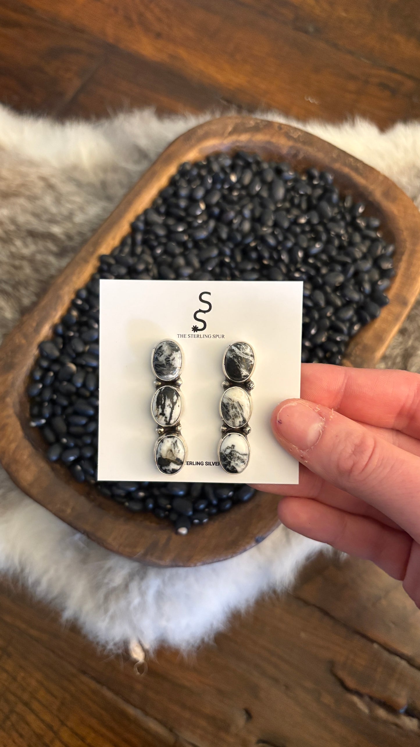 WHITE BUFFALO TRIPLE STONE STATEMENT EARRINGS