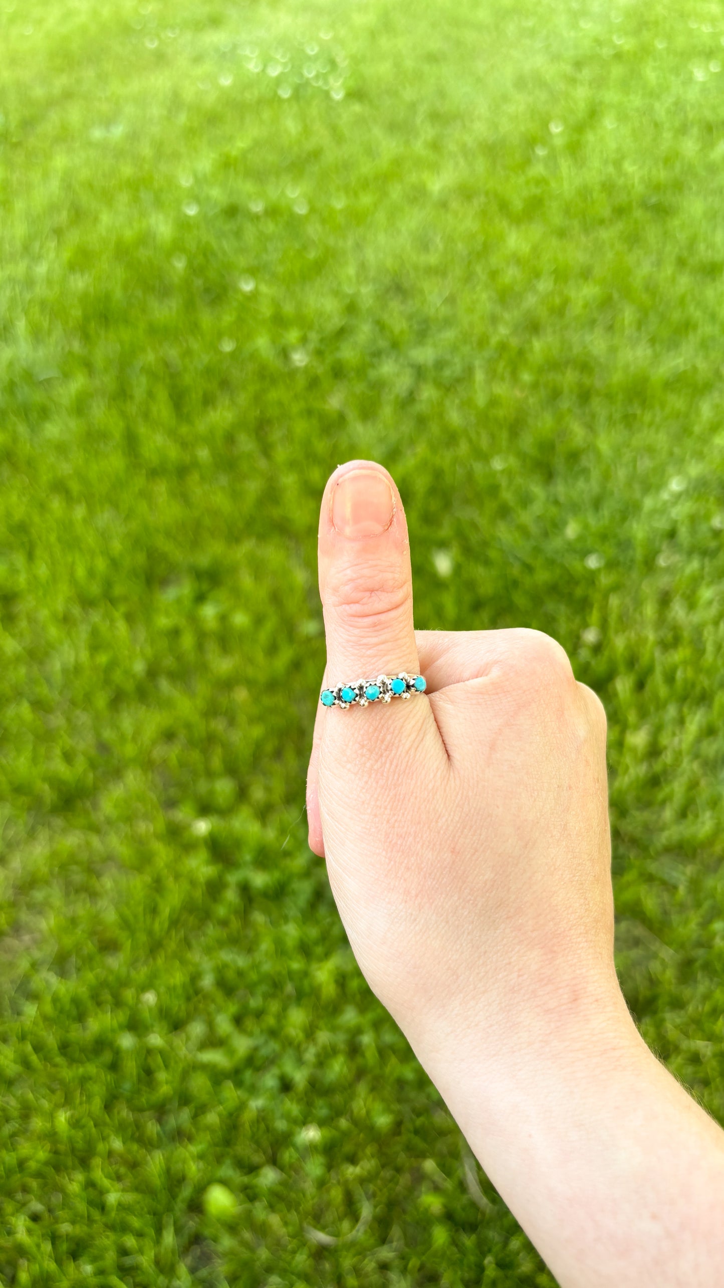 5 STONE TURQUOISE STAMPED BAND RING