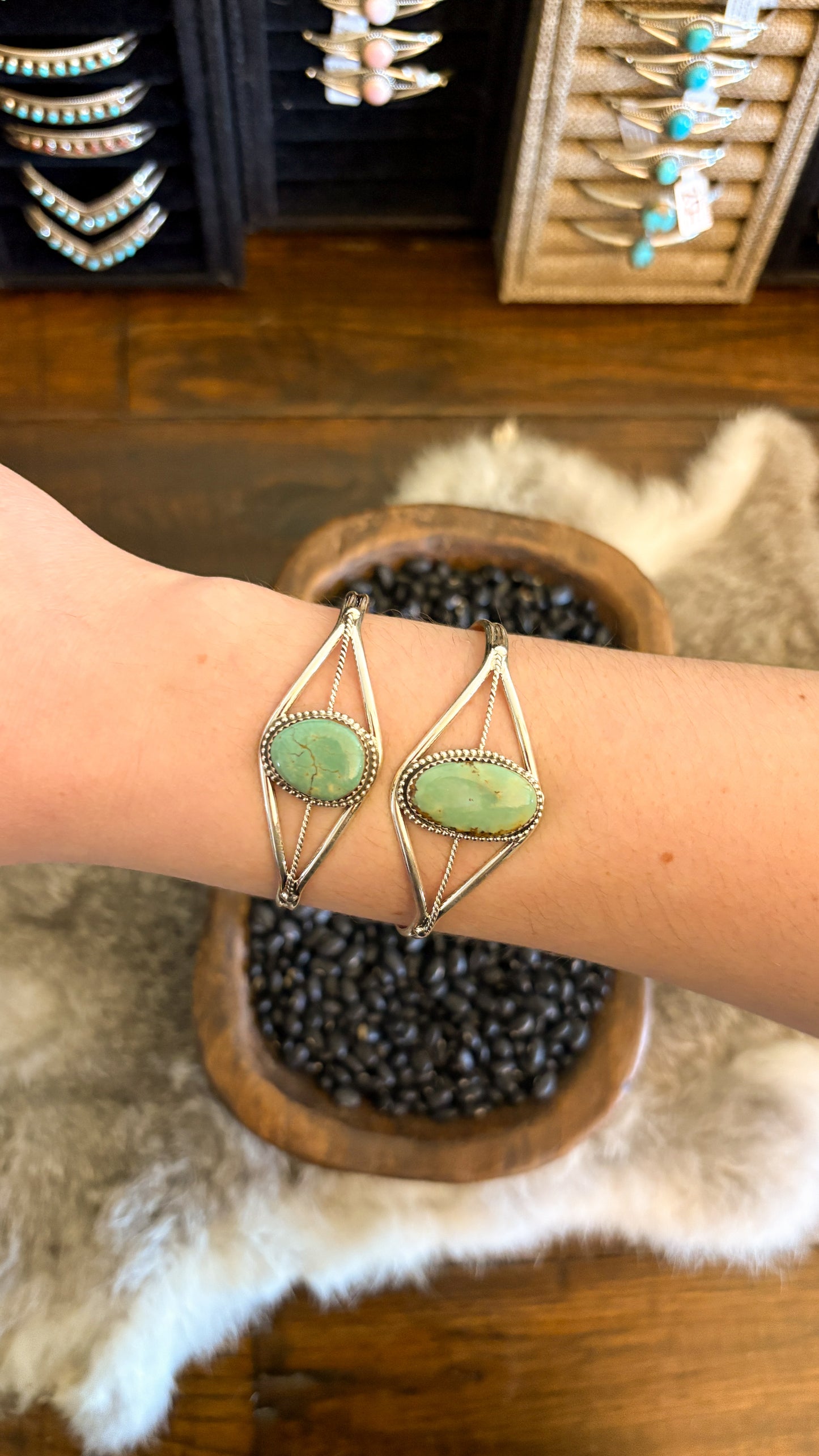 GREEN TURQUOISE CUFF W ROPE DETAIL BY ESTHER WHITE
