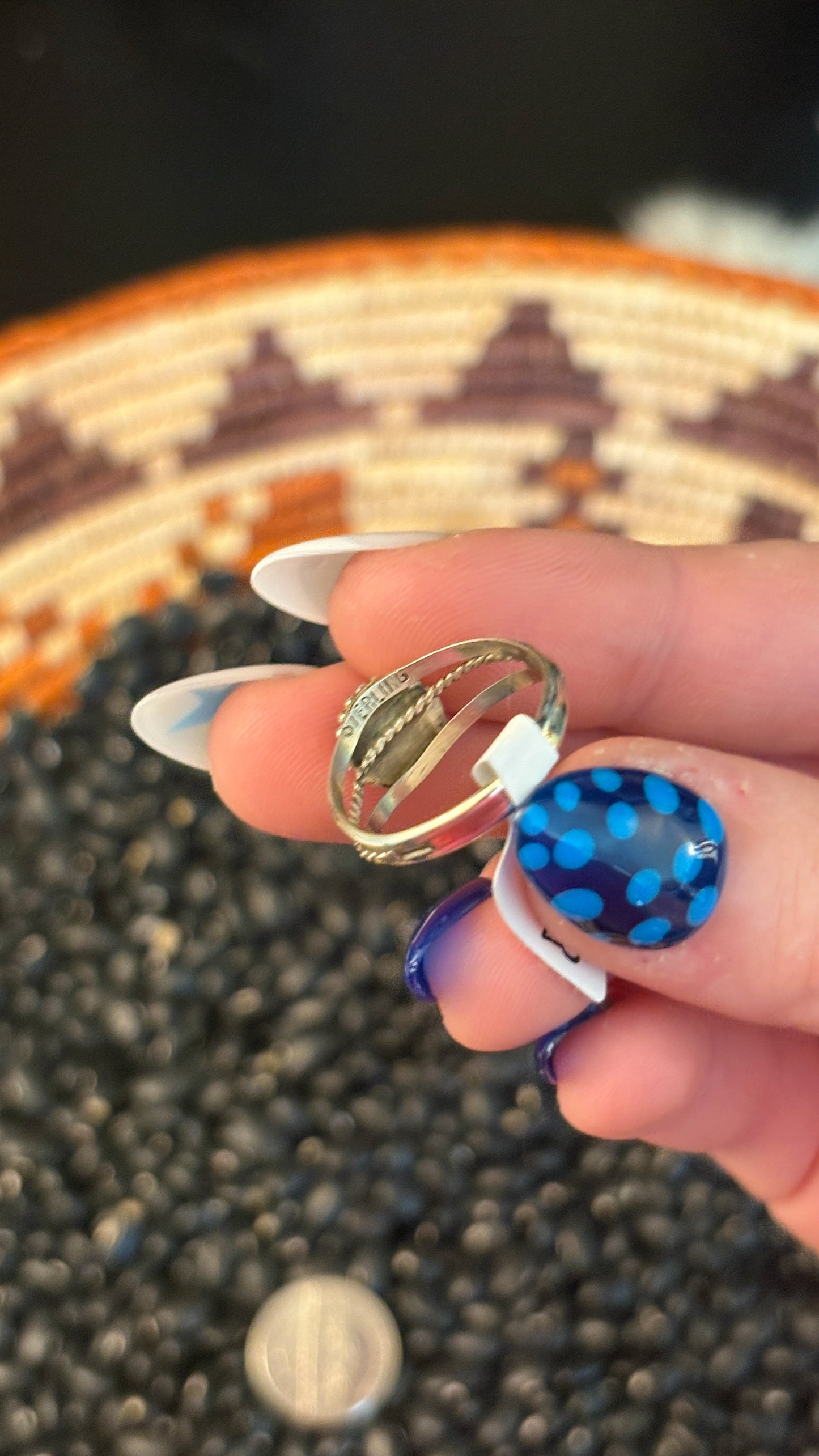 DARK BLUE OPAL RING W ROPE DETAIL