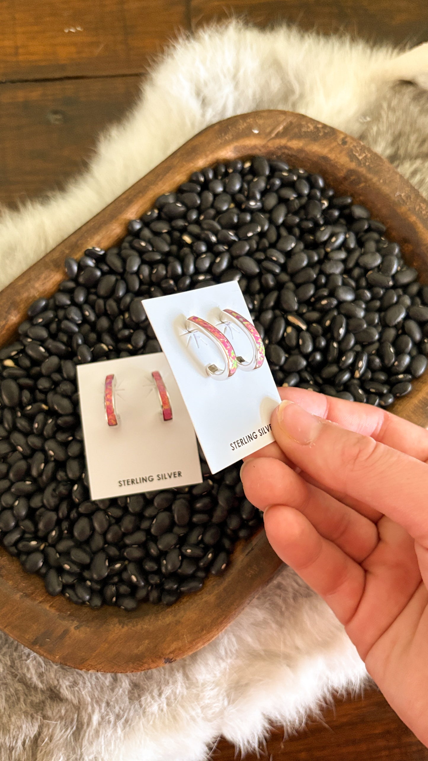 MEDIUM PINK OPAL HALF HOOPS