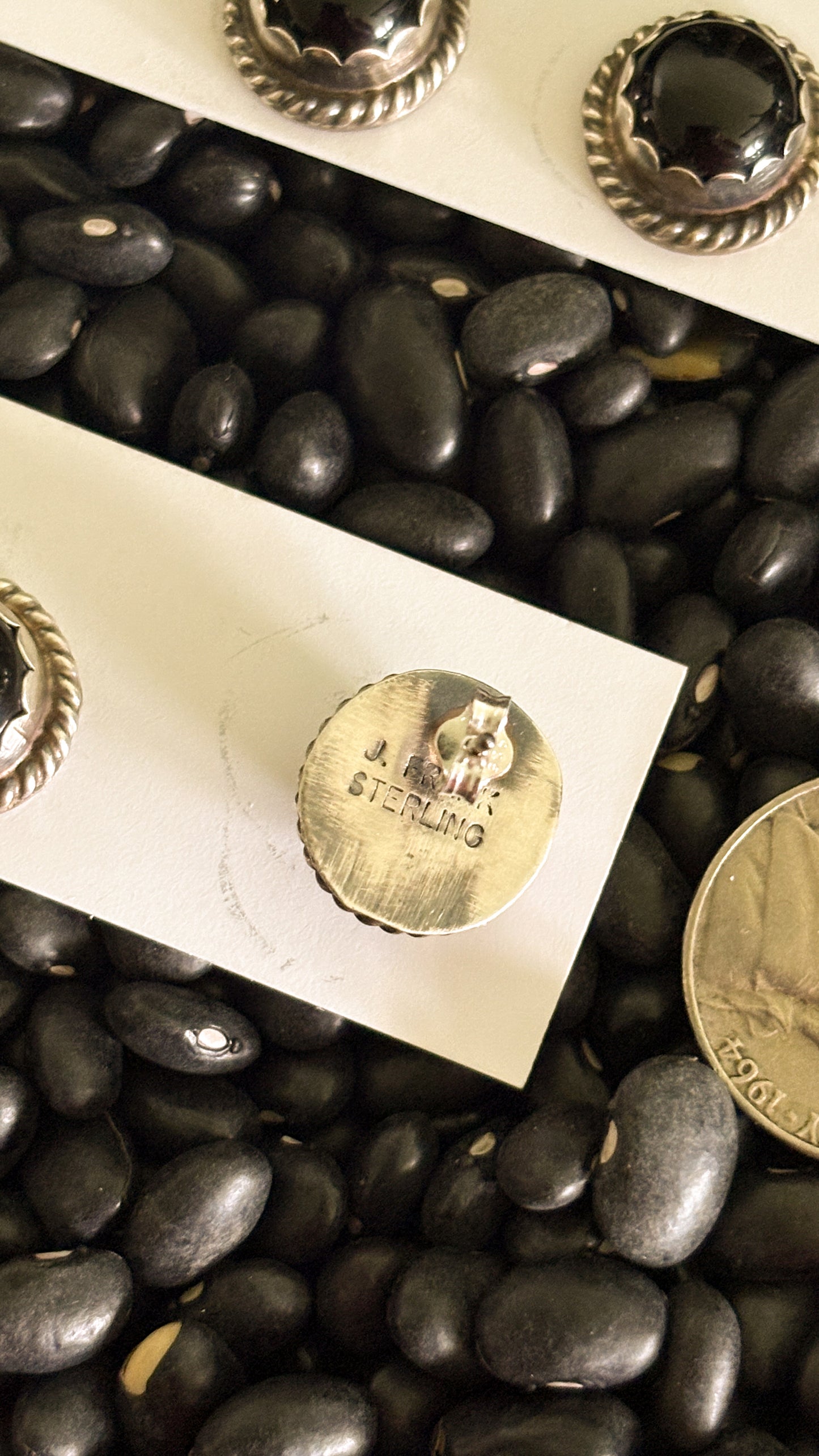 ROUND SCALLOPED BEZEL BLACK ONYX POST EARRINGS