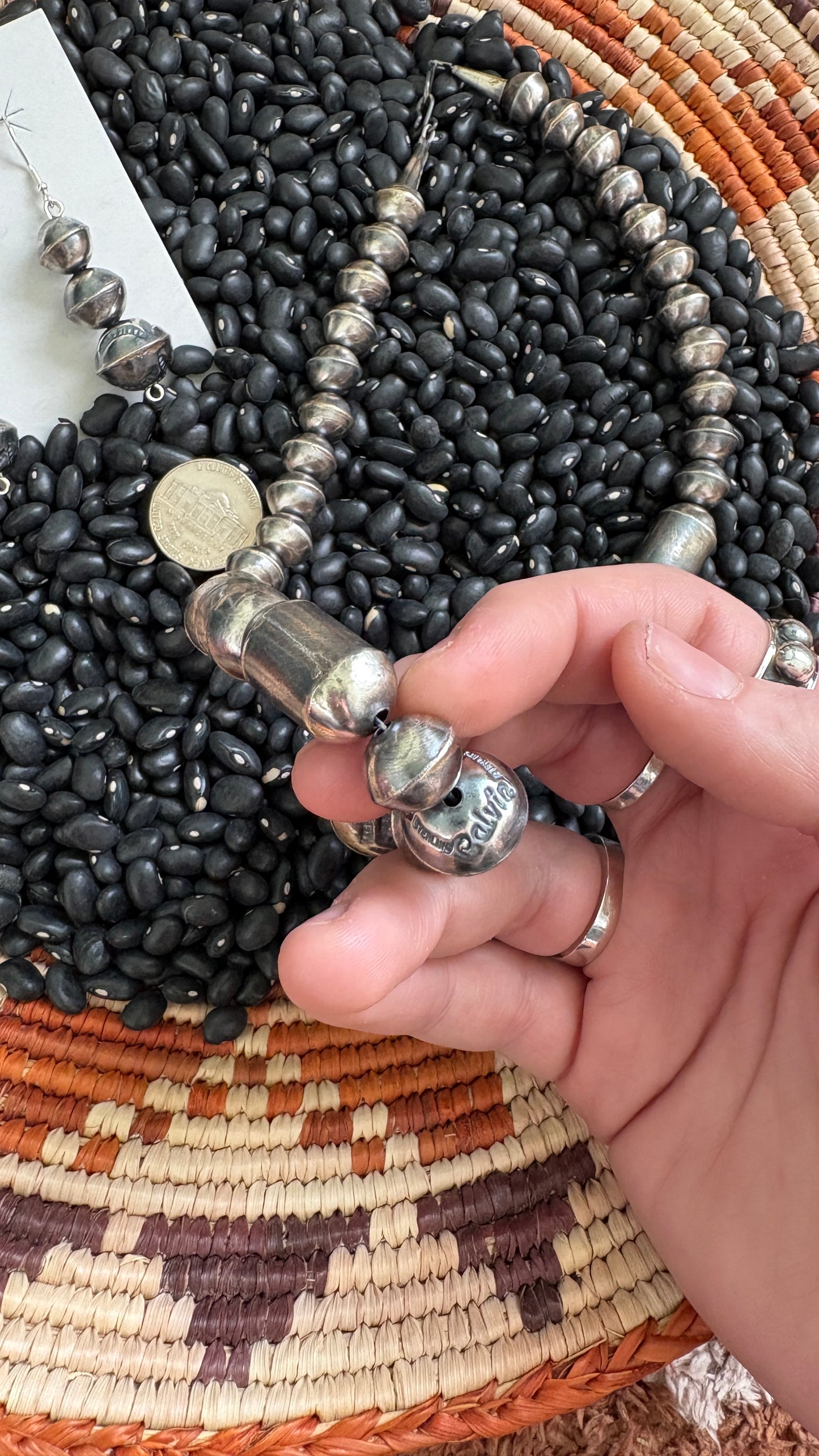 HANDMADE NAVAJO PEARL NECKLACE & EARRING SET BY CALVIN CAVALIER