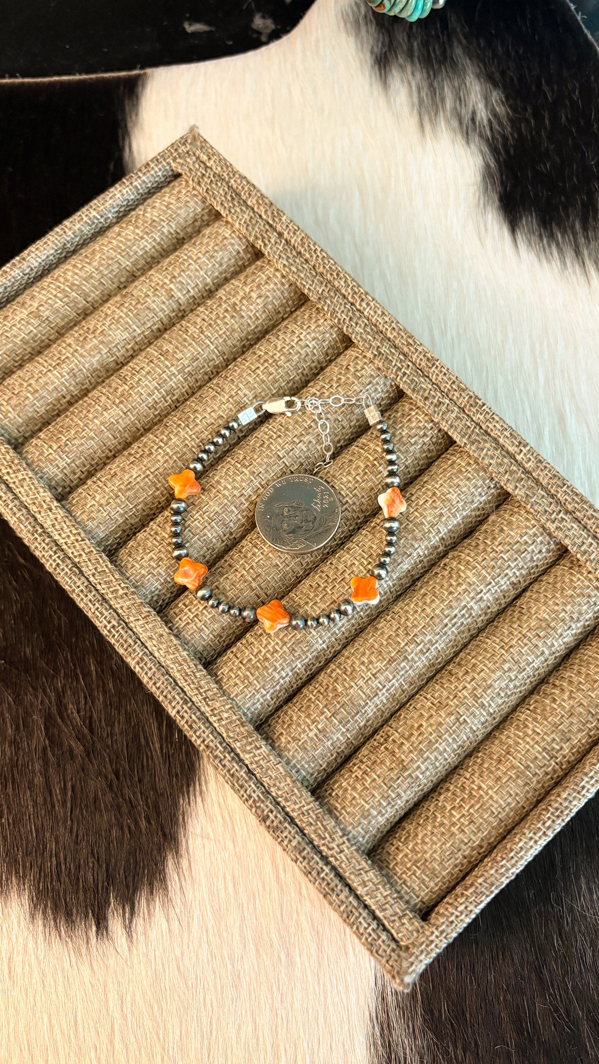 ORANGE SPINY OYSTER CLOVER BRACELET