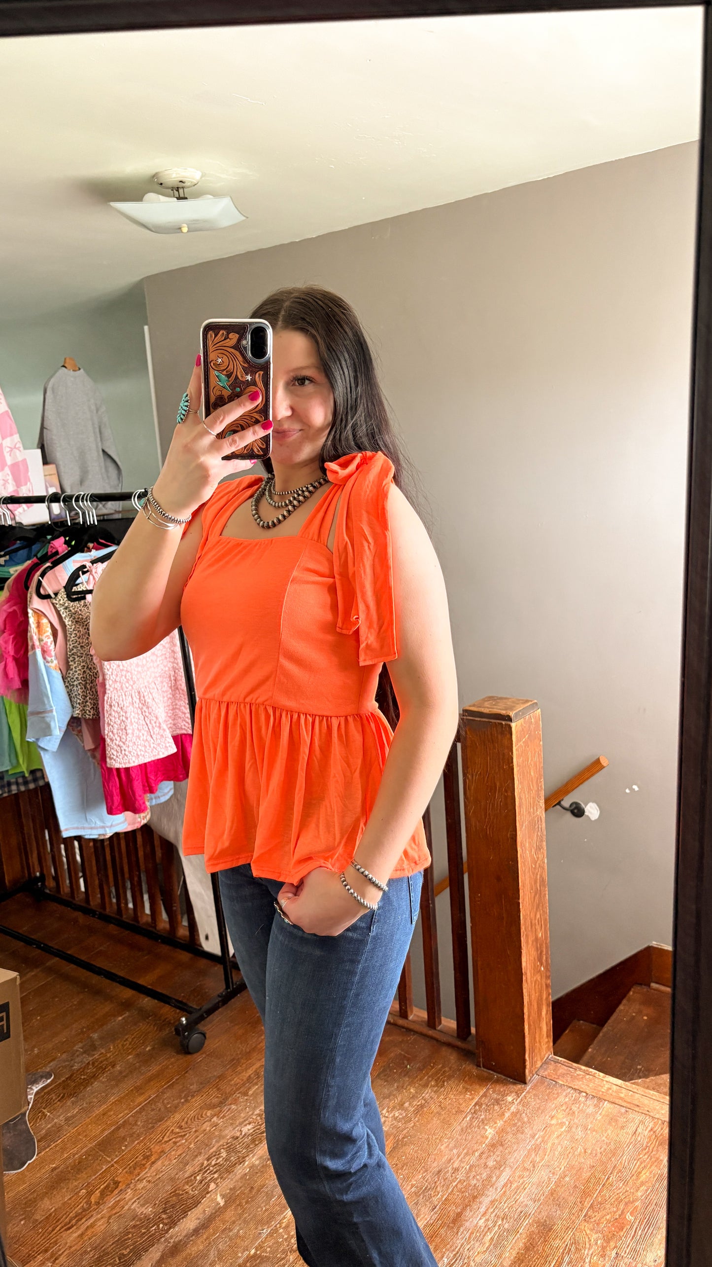 TIERED TANK TOP - NEON ORANGE