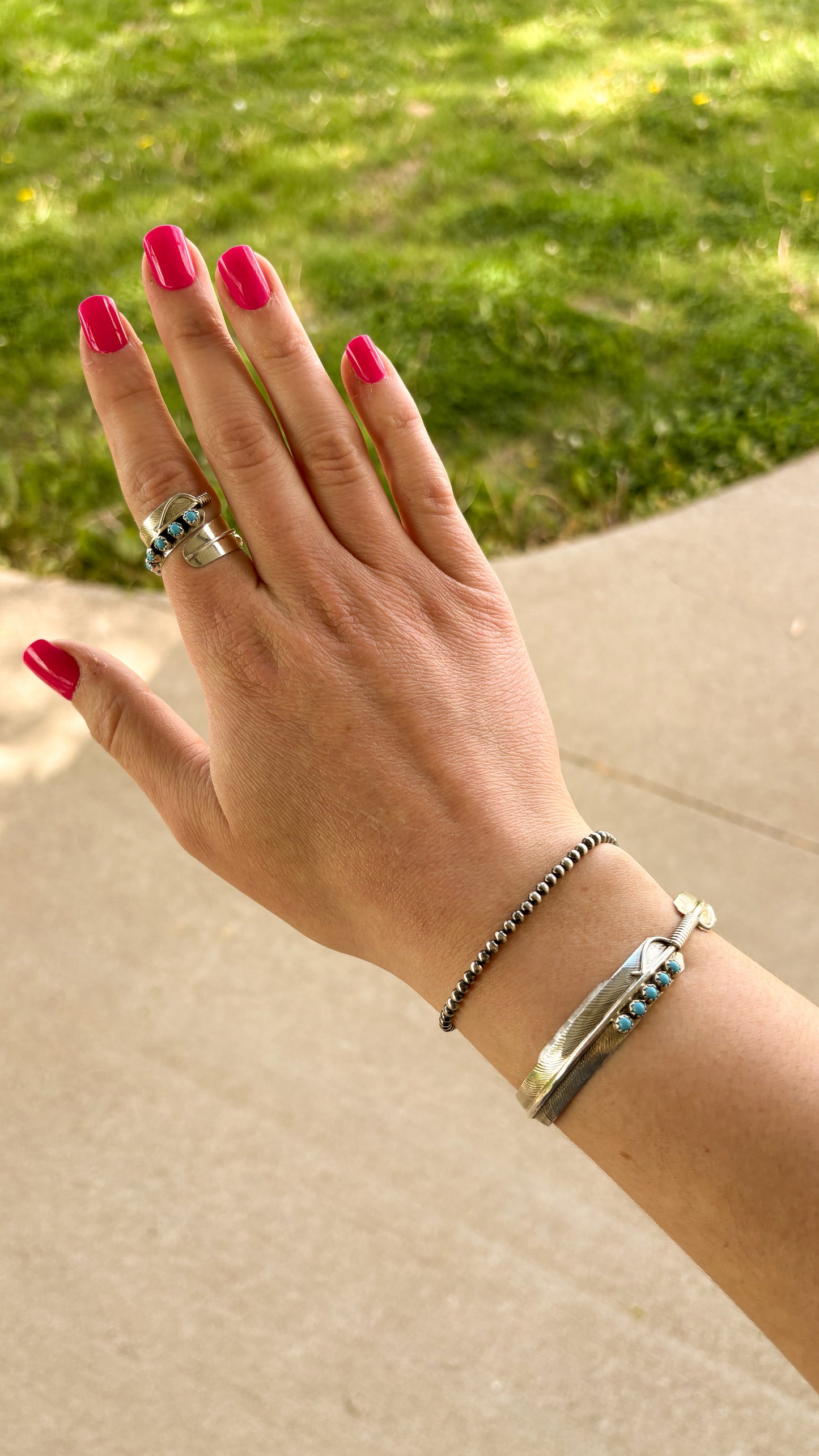 KINGMAN TURQUOISE ADJUSTABLE FEATHER RING BY CHESTER CHARLEY