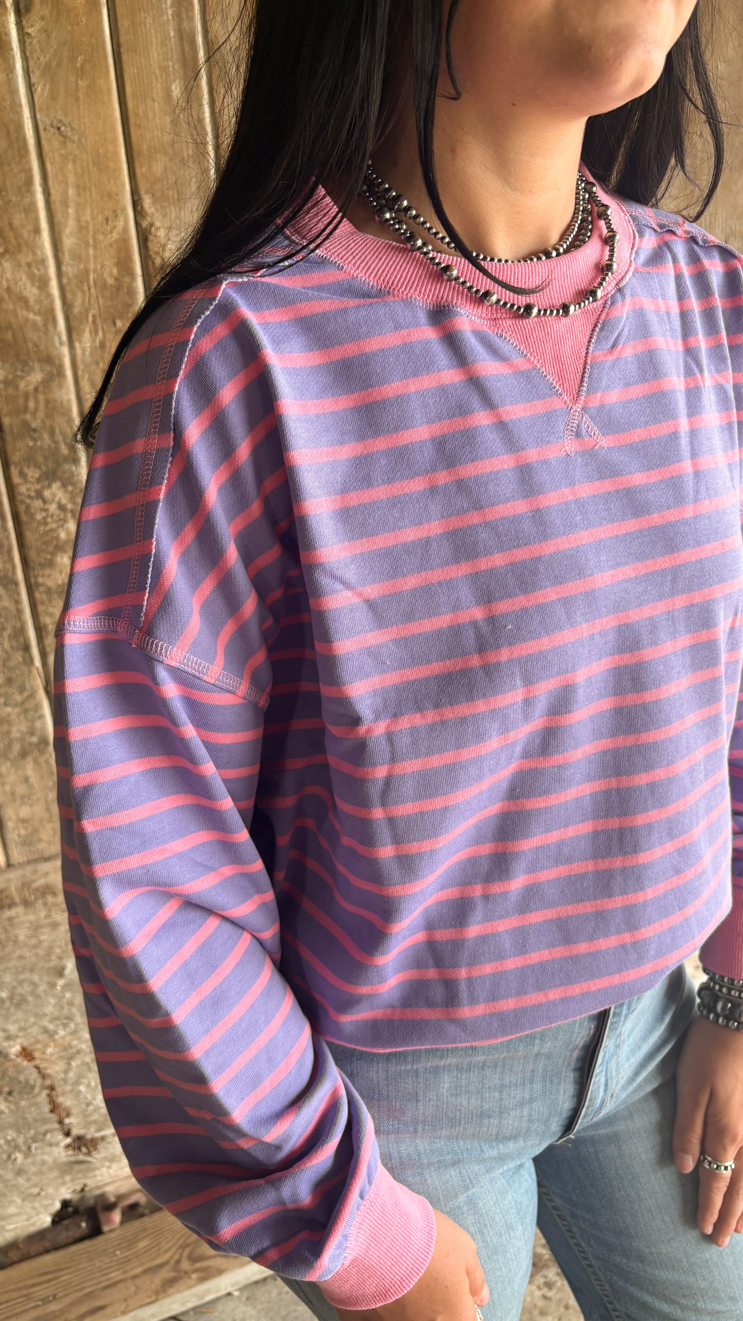 PURPLE & PINK STRIPED LONG SLEEVE SWEATER