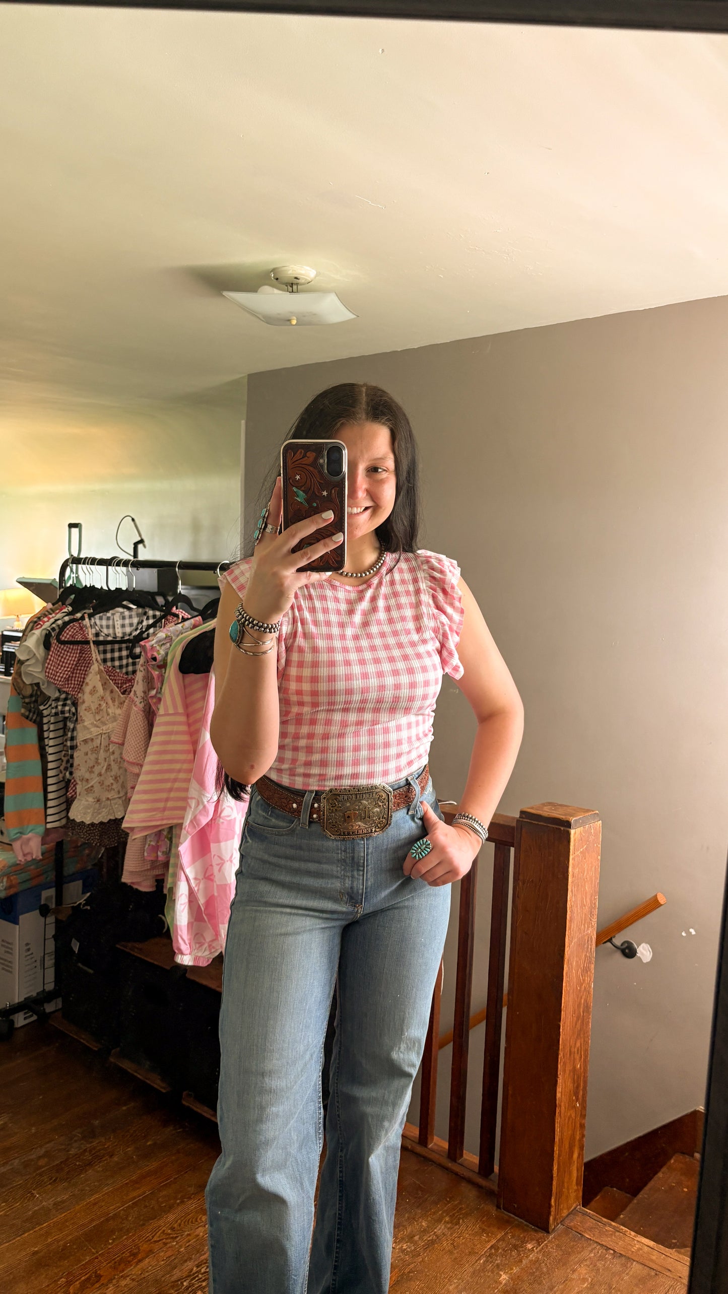 CROPPED GINGHAM RUFFLE TOP - PRETTY PINK
