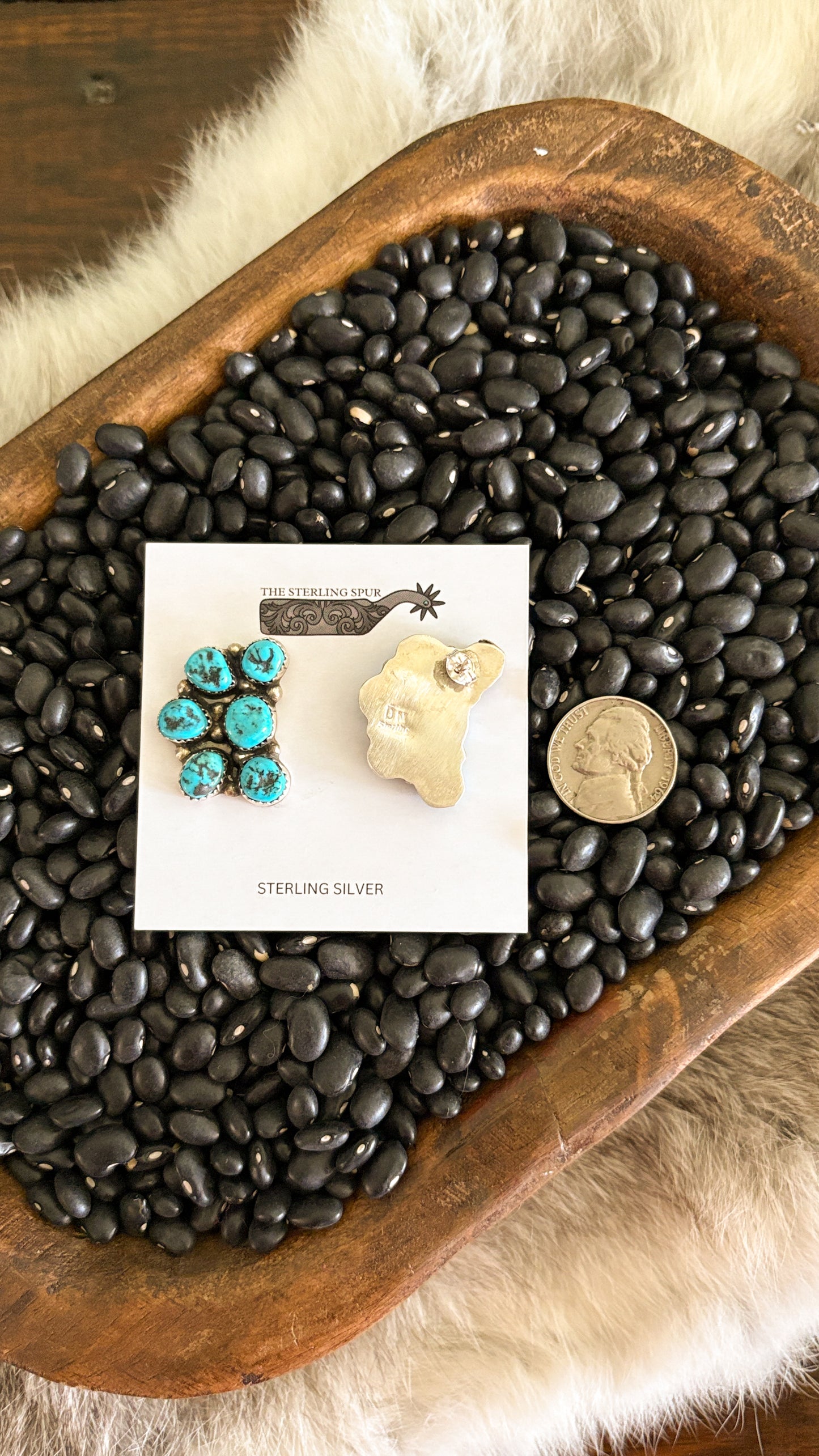 ROUGH TURQUOISE HALF CLUSTER EARRINGS