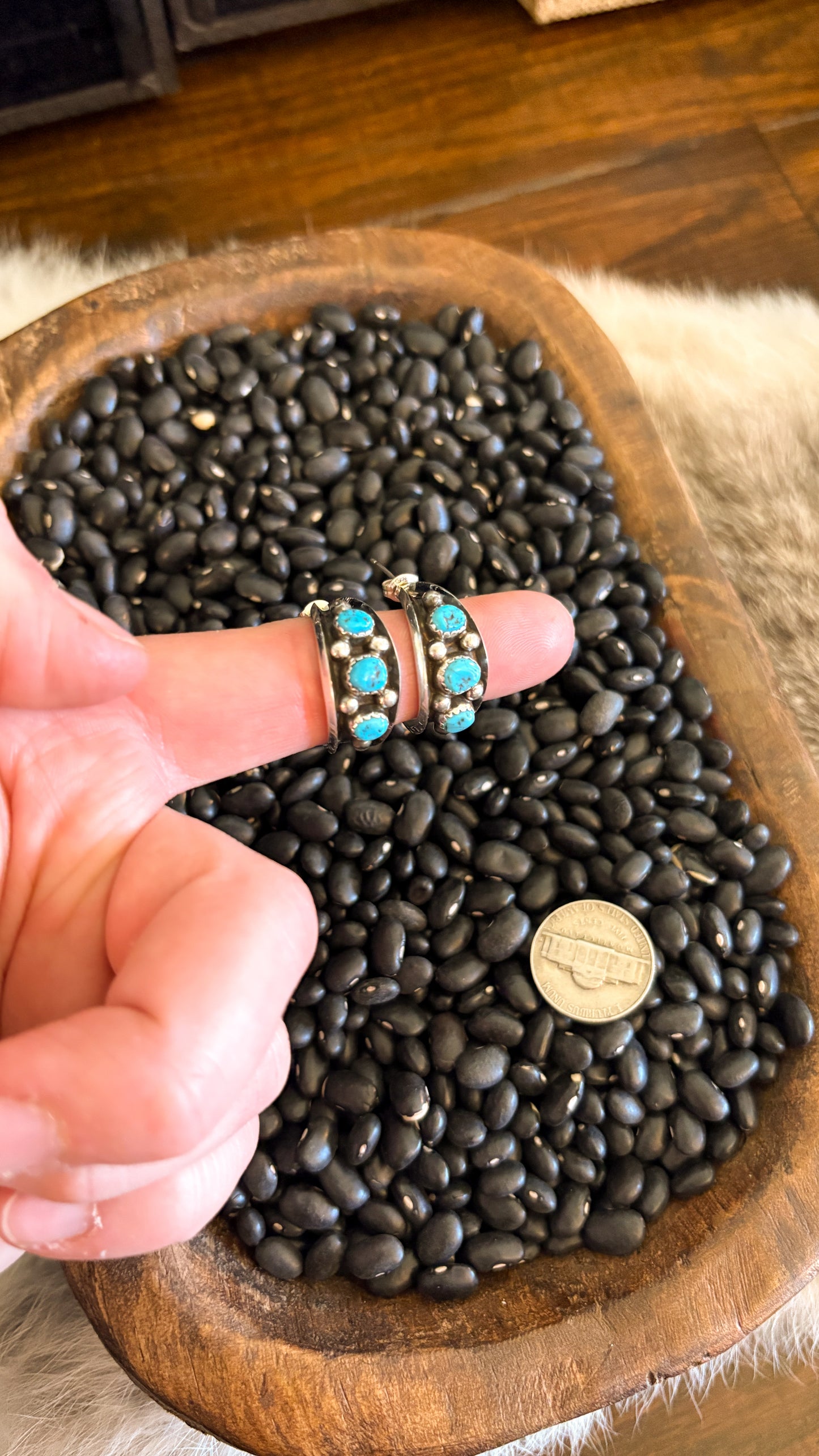 3 STONE TURQUOISE HOOP EARRINGS