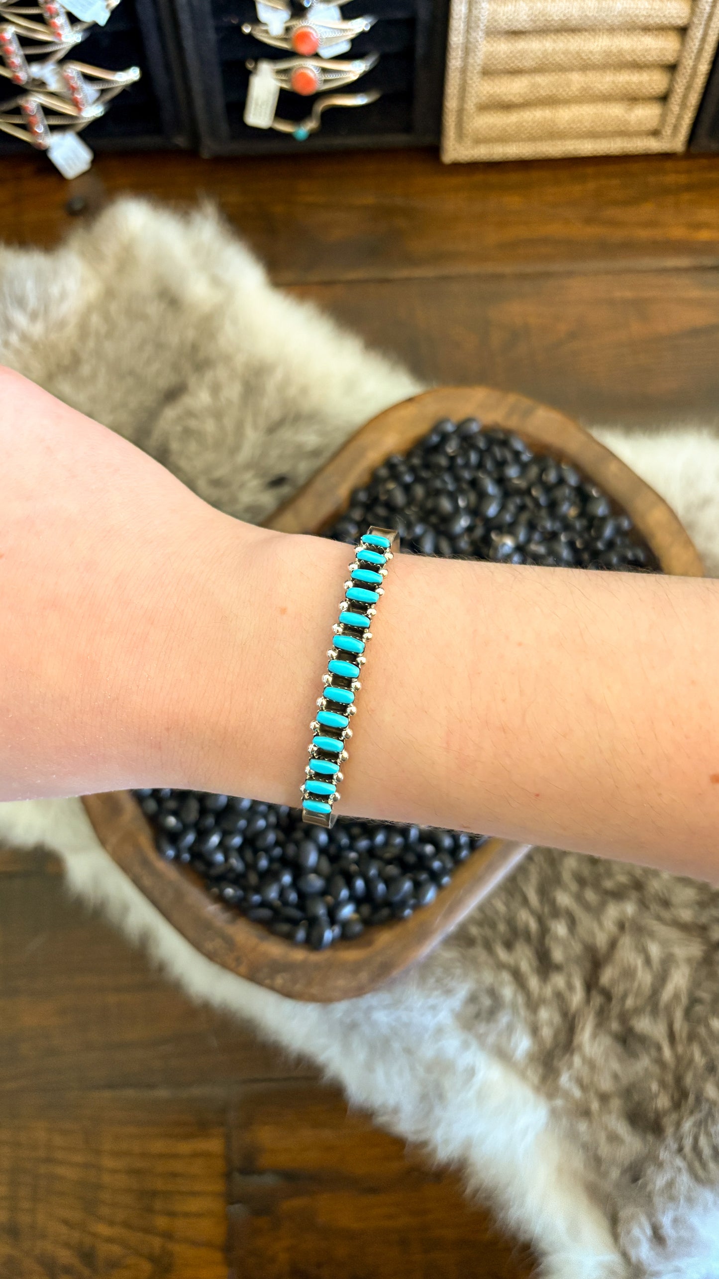 13 STONE TURQUOISE ZUNI CUFF