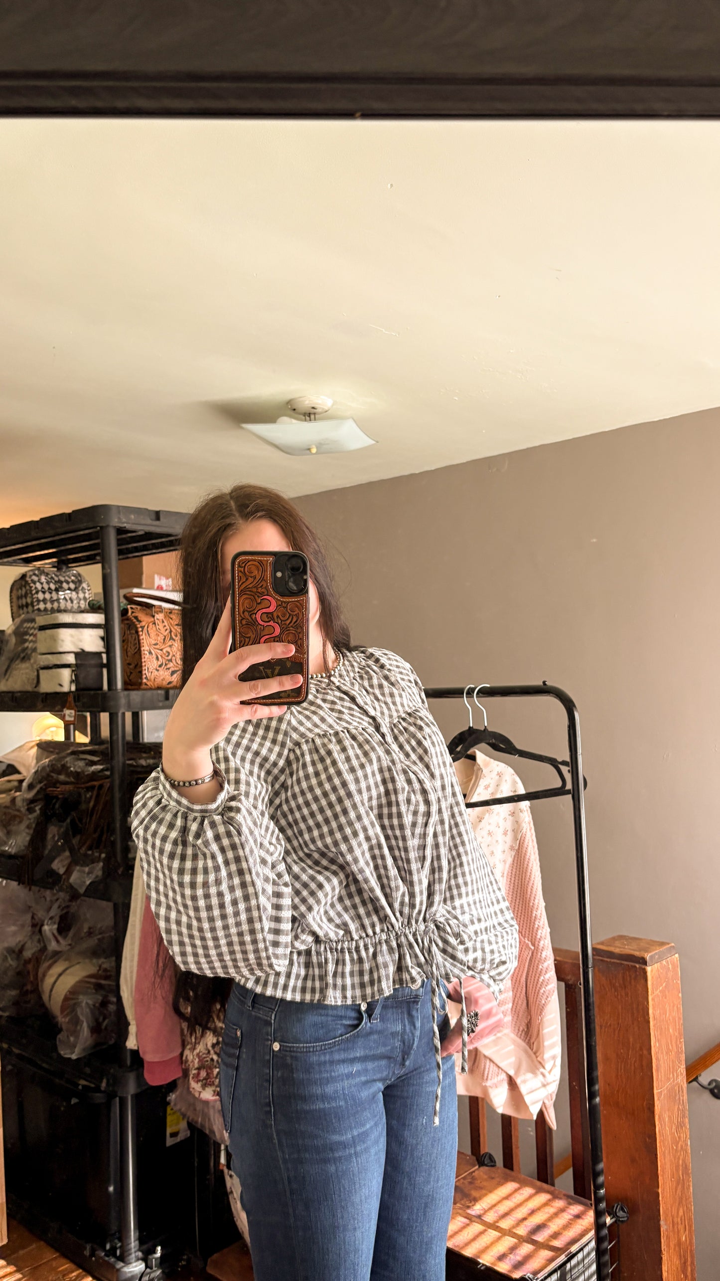 BLACK GINGHAM LONG SLEEVE TOP