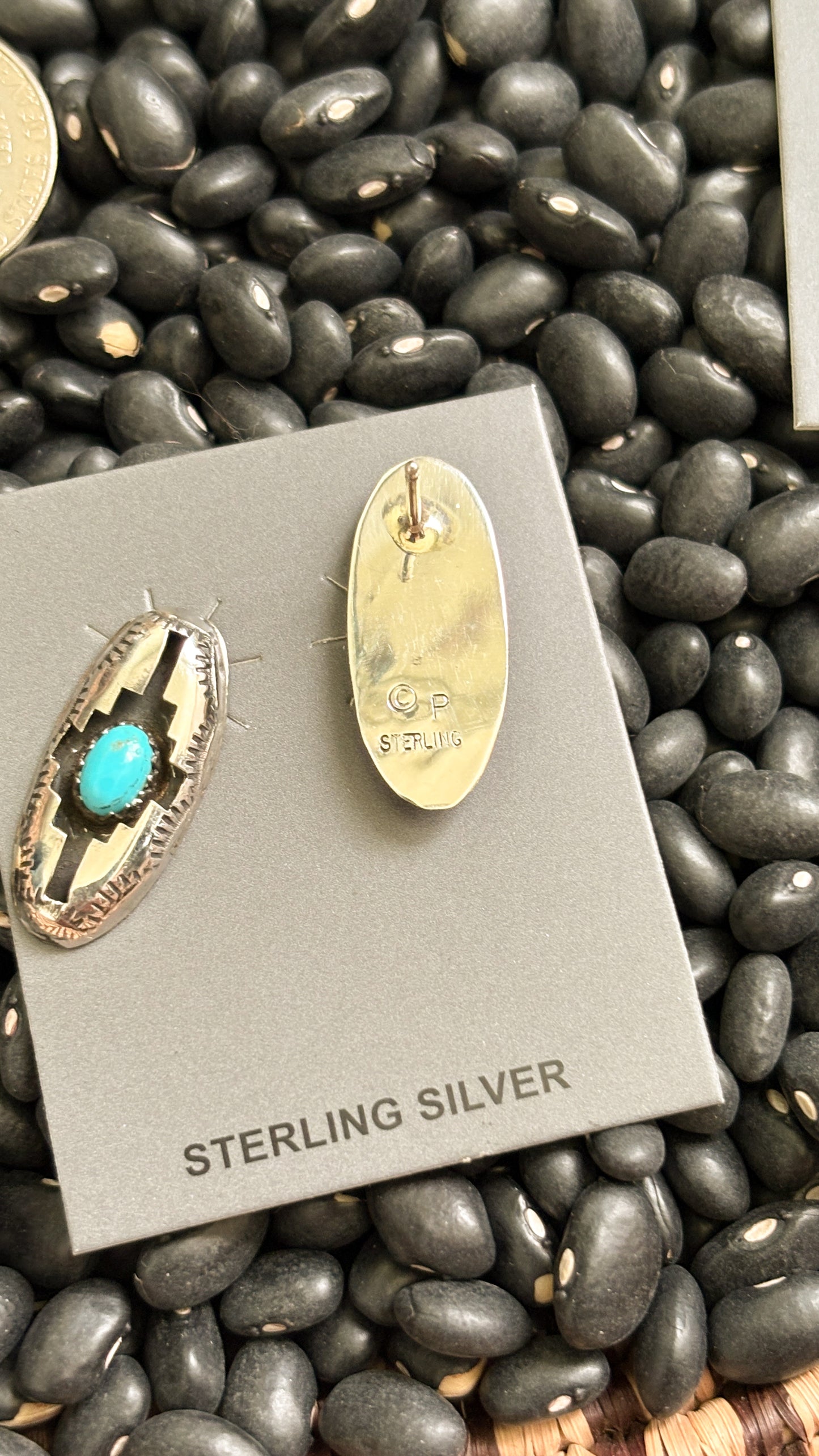 KINGMAN TURQUOISE OVAL SHADOWBOX EARRINGS