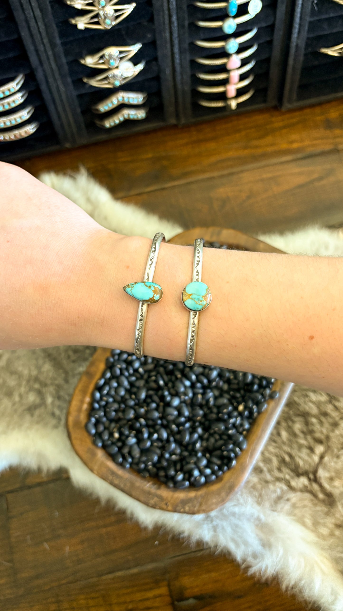 LARGE TURQUOISE STAMPED CUFF