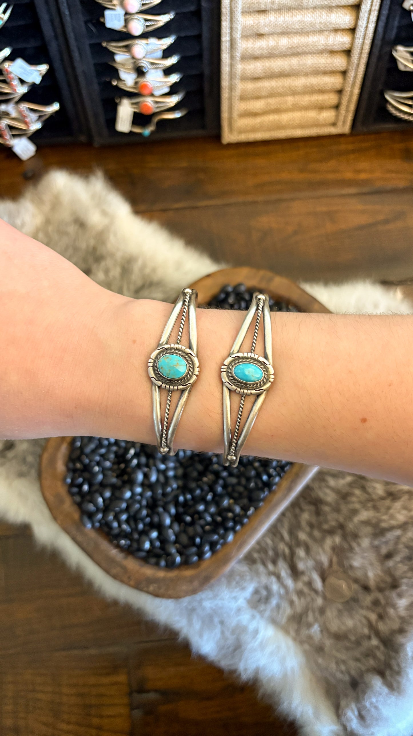 TURQUOISE CUFF WITH ROPE DETAIL BY DAVE SKEETS