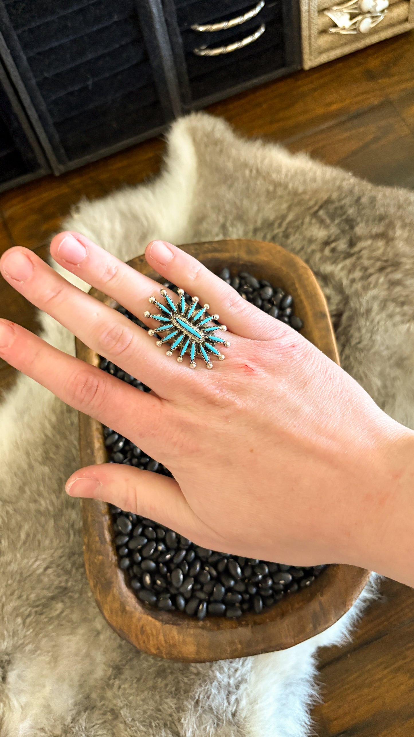 TURQUOISE NEEDLEPOINT RING - SIZE 7