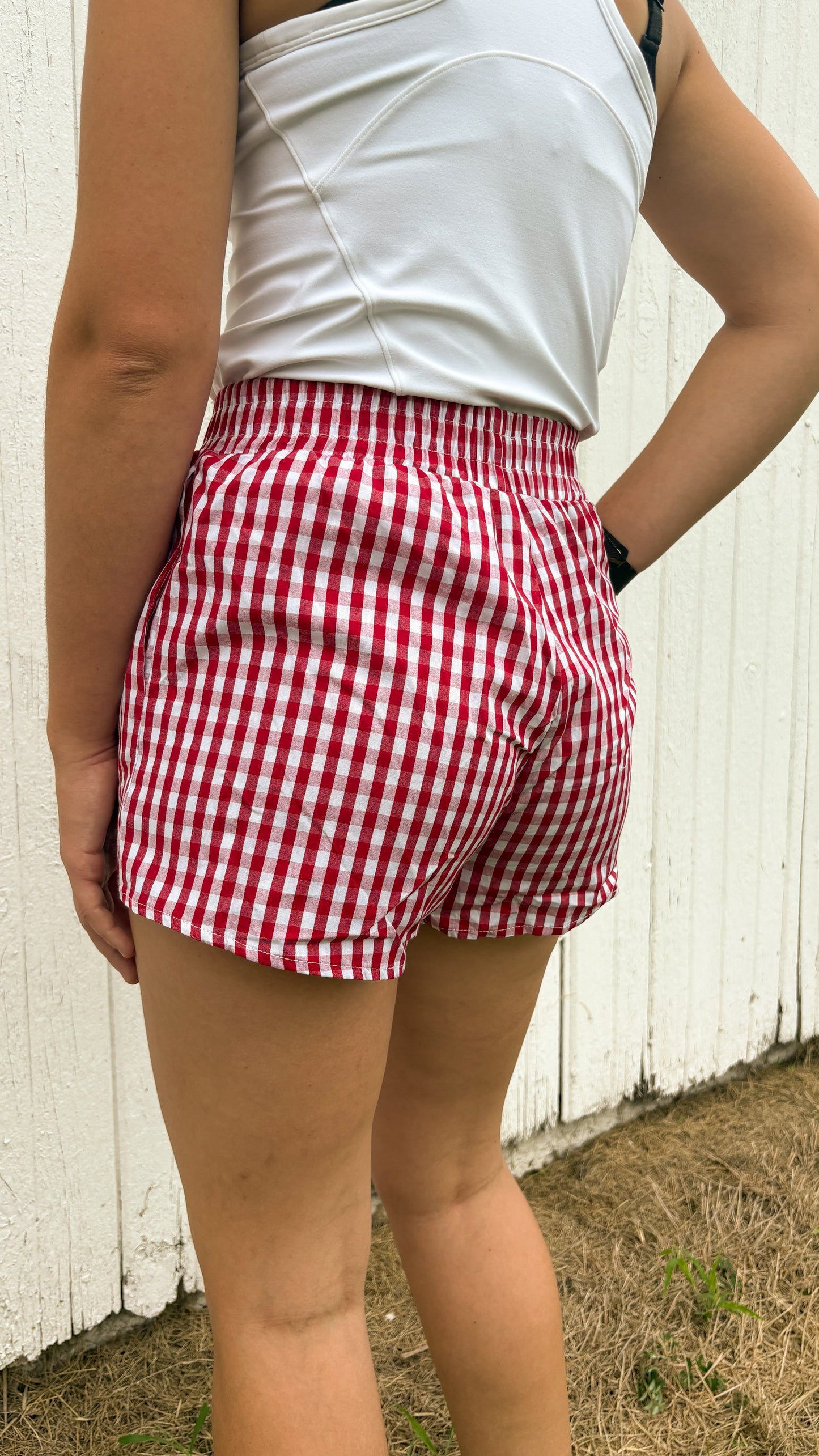 GINGHAM PRINT SHORTS - RED