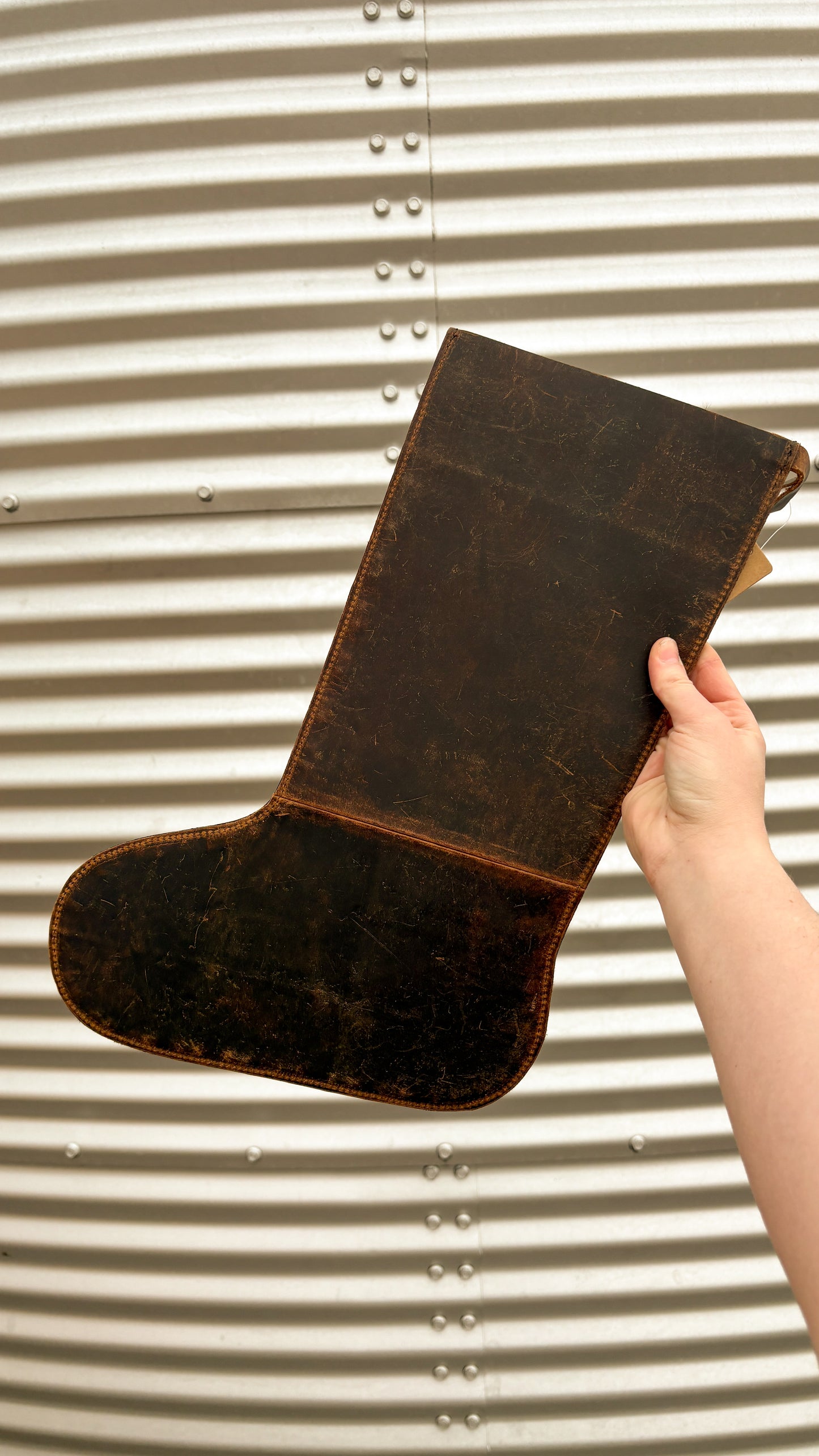 BLACK LEATHER TOOLED STOCKING