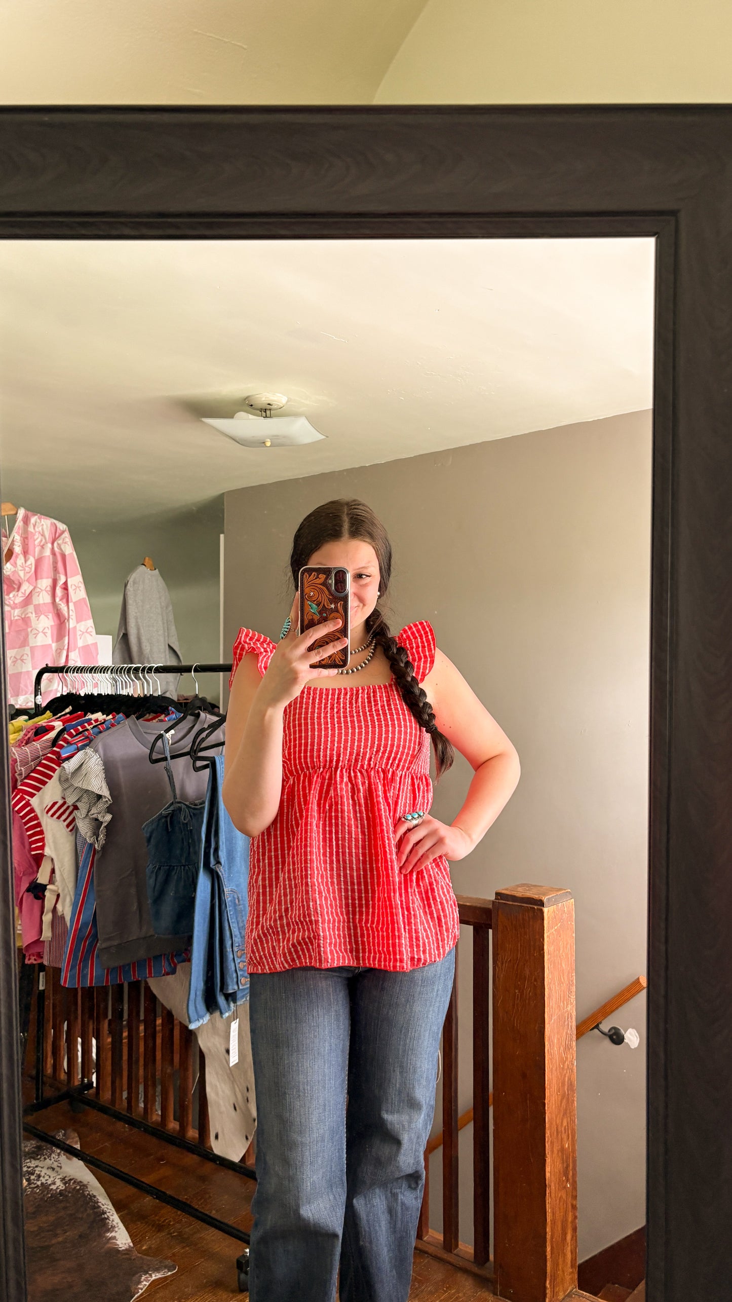 GINGHAM RUFFLE TANK TOP - RED