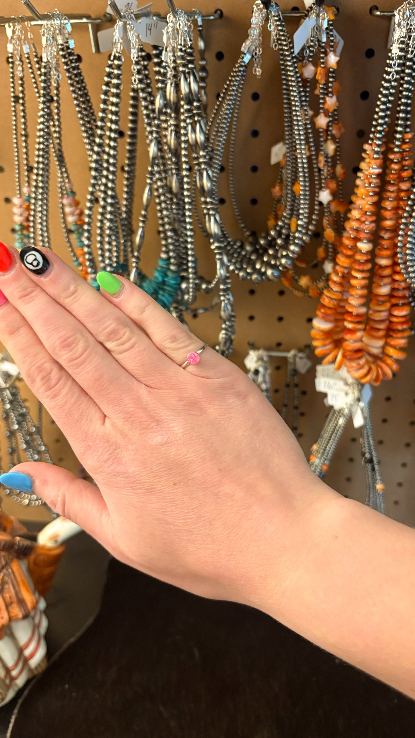 ROUND HOT PINK OPAL ZUNI PINKY RING BY ANGIE ROSETTA
