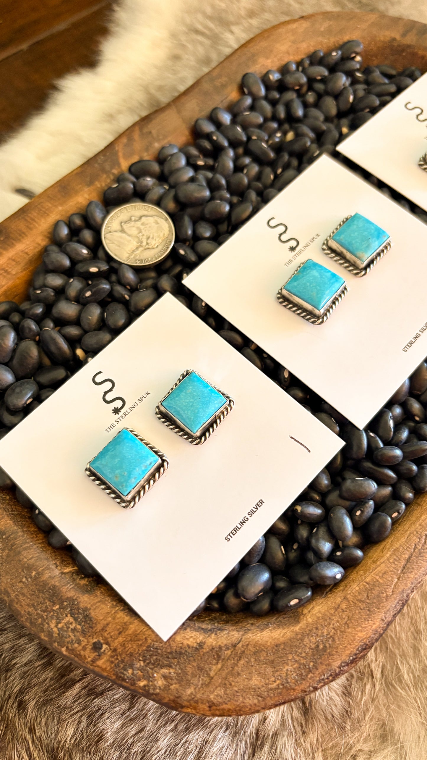 SQUARE KINGMAN TURQUOISE POST EARRINGS BY JUDITH DIXON
