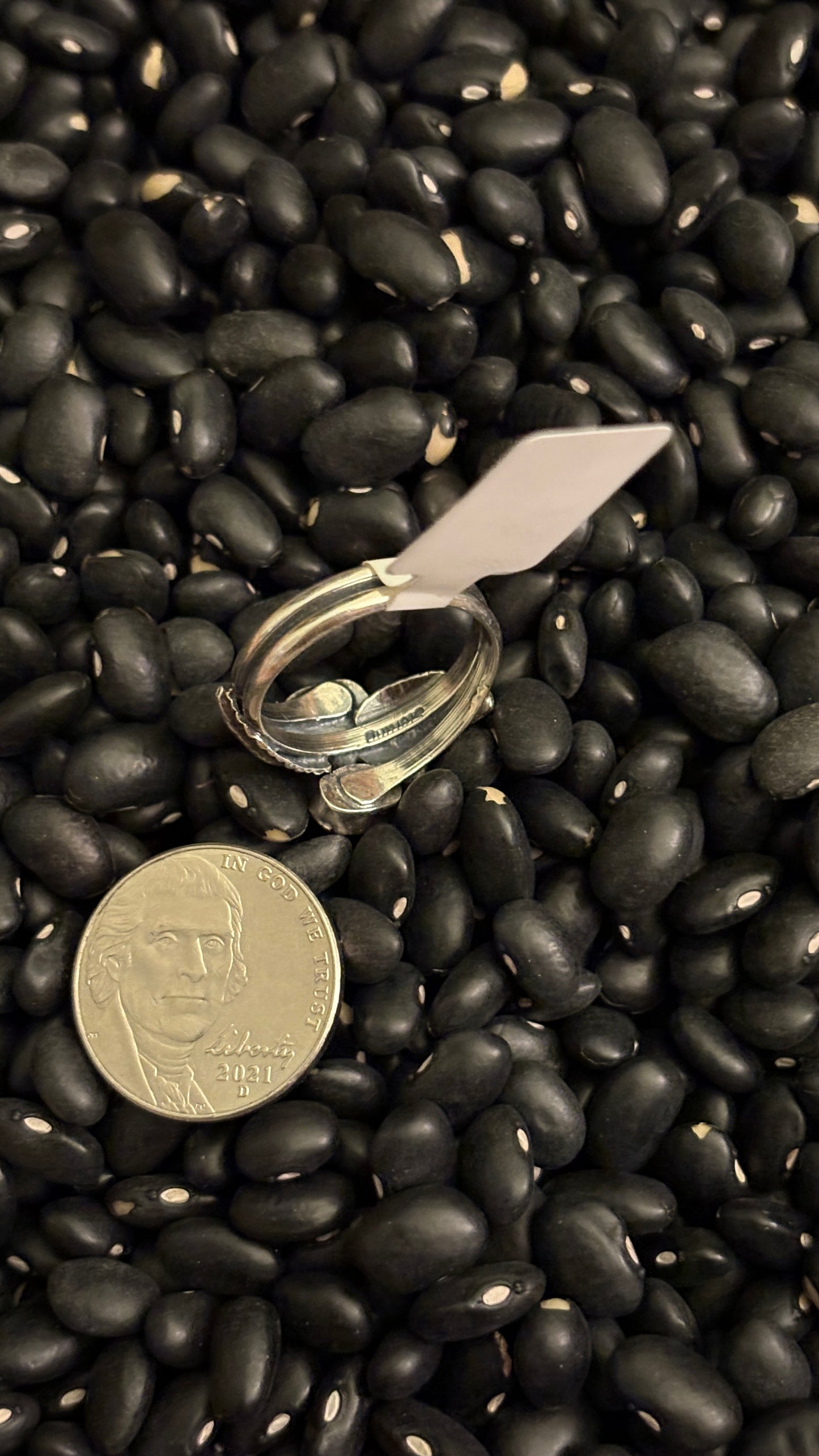 DOUBLE STONE CORAL FEATHER RING BY HARRY B. YAZZIE