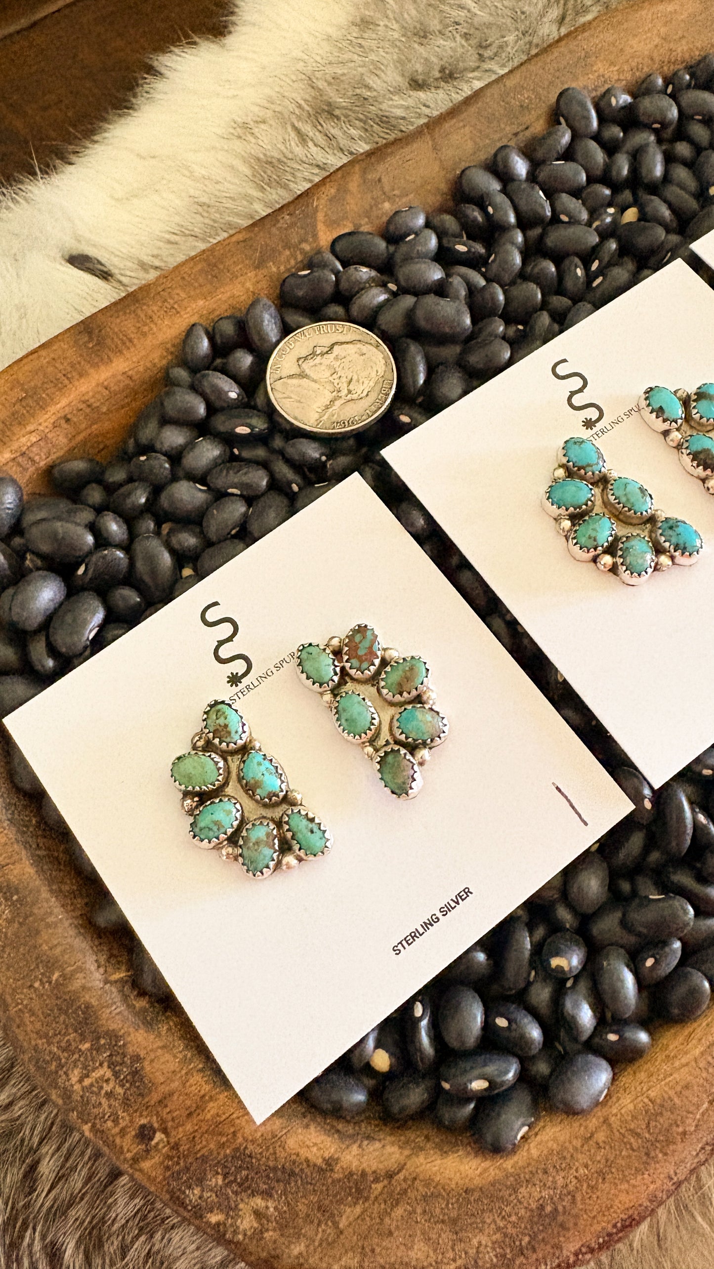 KINGMAN TURQUOISE HALF CLUSTER EARRINGS BY MAXINE RAMIREZ