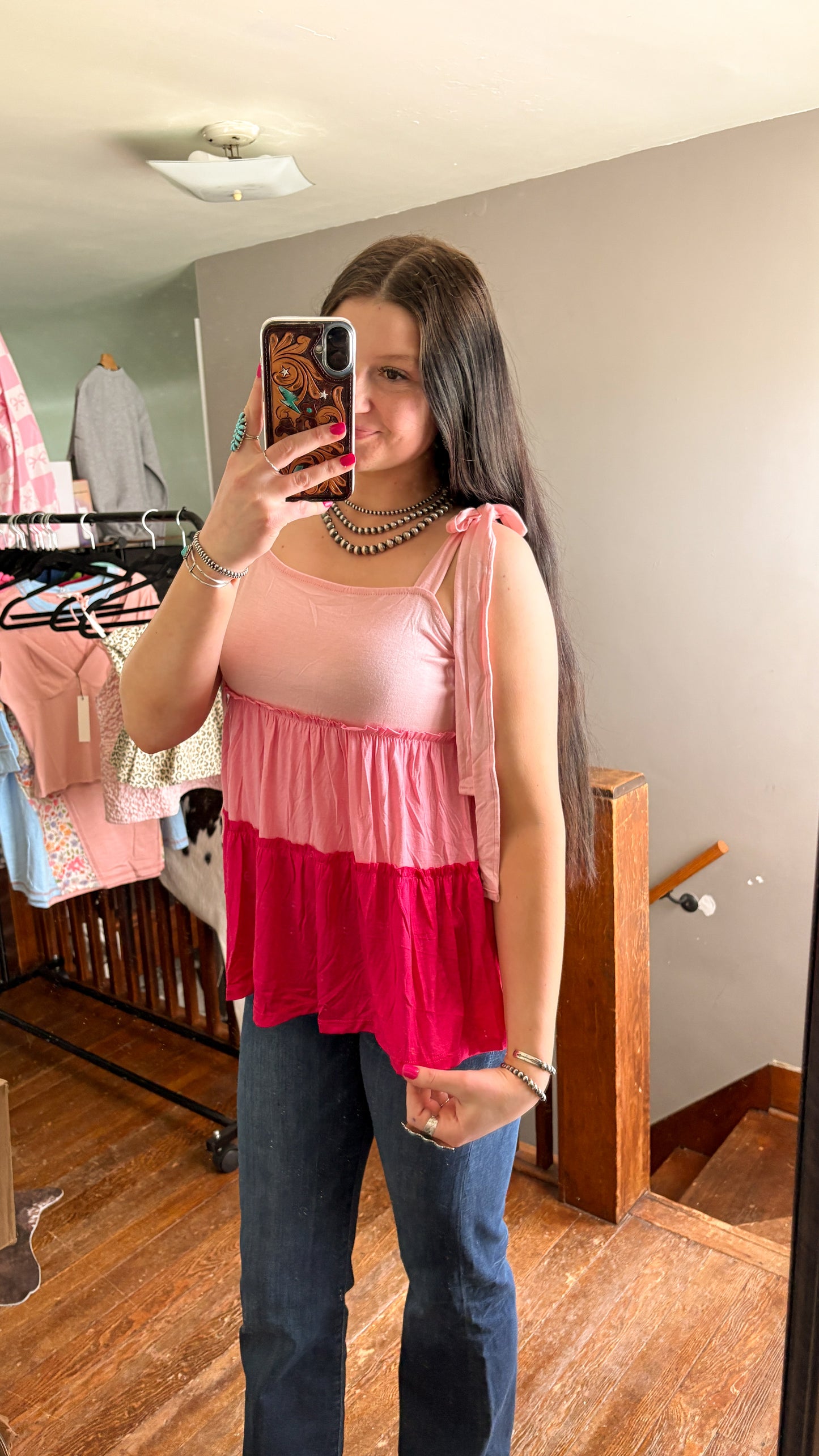 3 SHADES OF PINK TIERED TOP