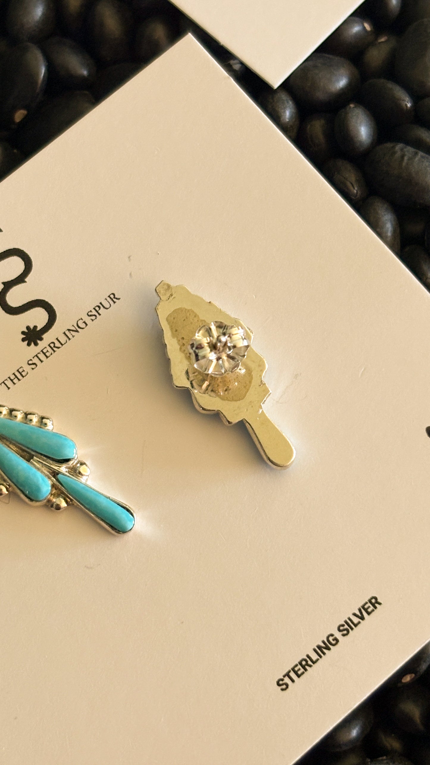 3 STONE TURQUOISE ARROW SHAPE STUD EARRINGS