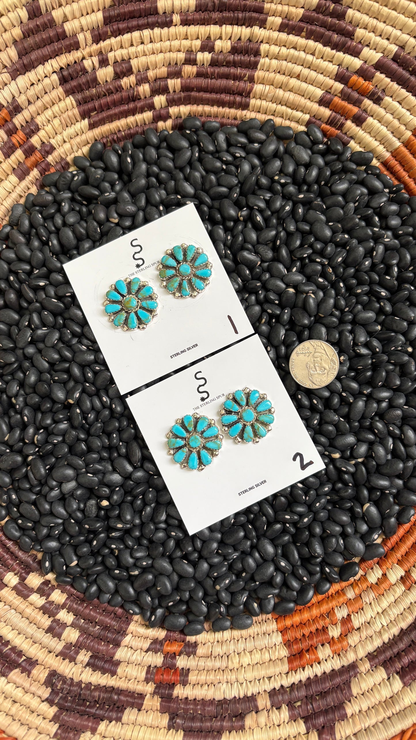 MEDIUM BLUE TURQUOISE CLUSTER EARRINGS BY JULIUS PERRY