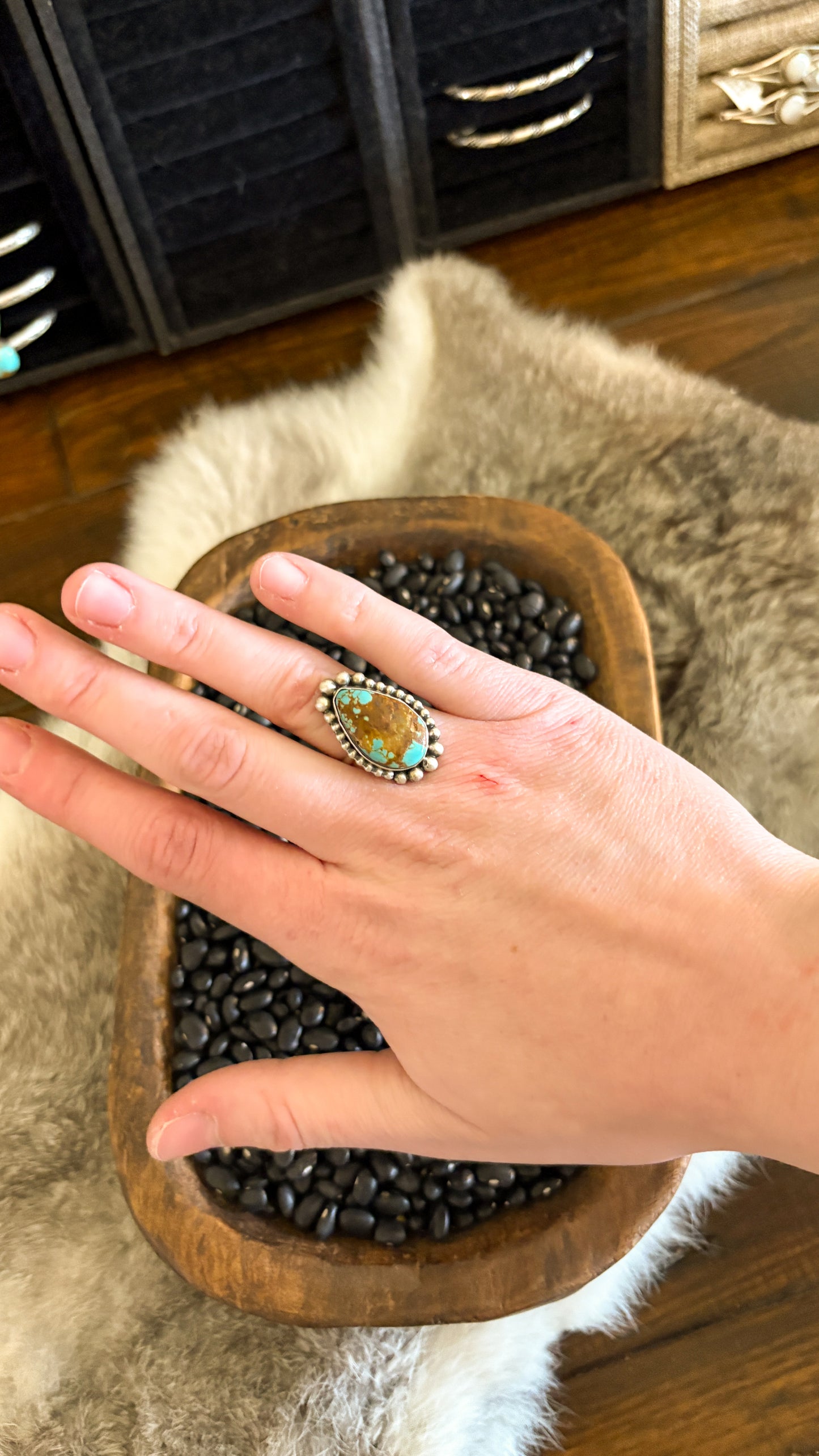 TURQUOISE STATEMENT RING W BALL DETAIL - SIZE 7