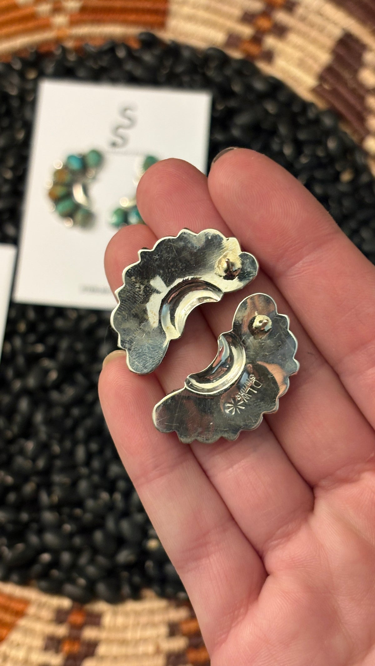 GREEN TURQUOISE CRESCENT MOON CLUSTER EARRINGS