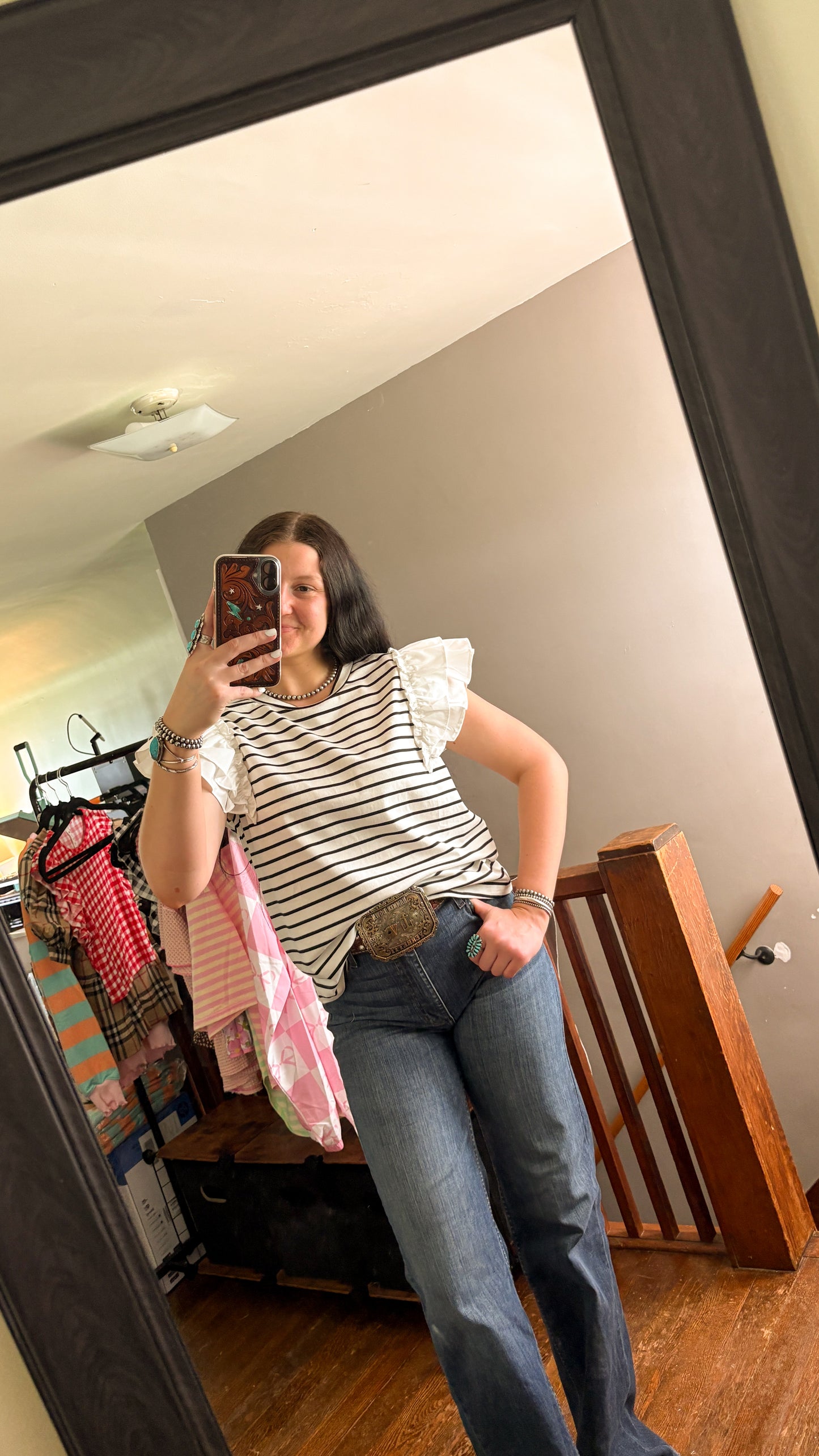 BLACK & WHITE STRIPED RUFFLE BLOUSE