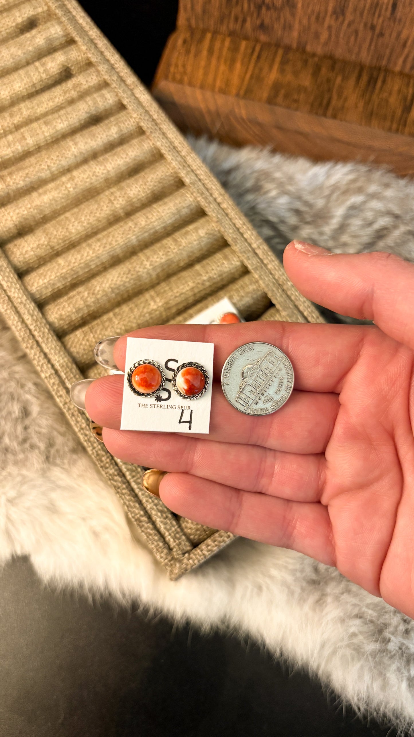 RED SPINY OYSTER EARRINGS BY ESTHER WHITE