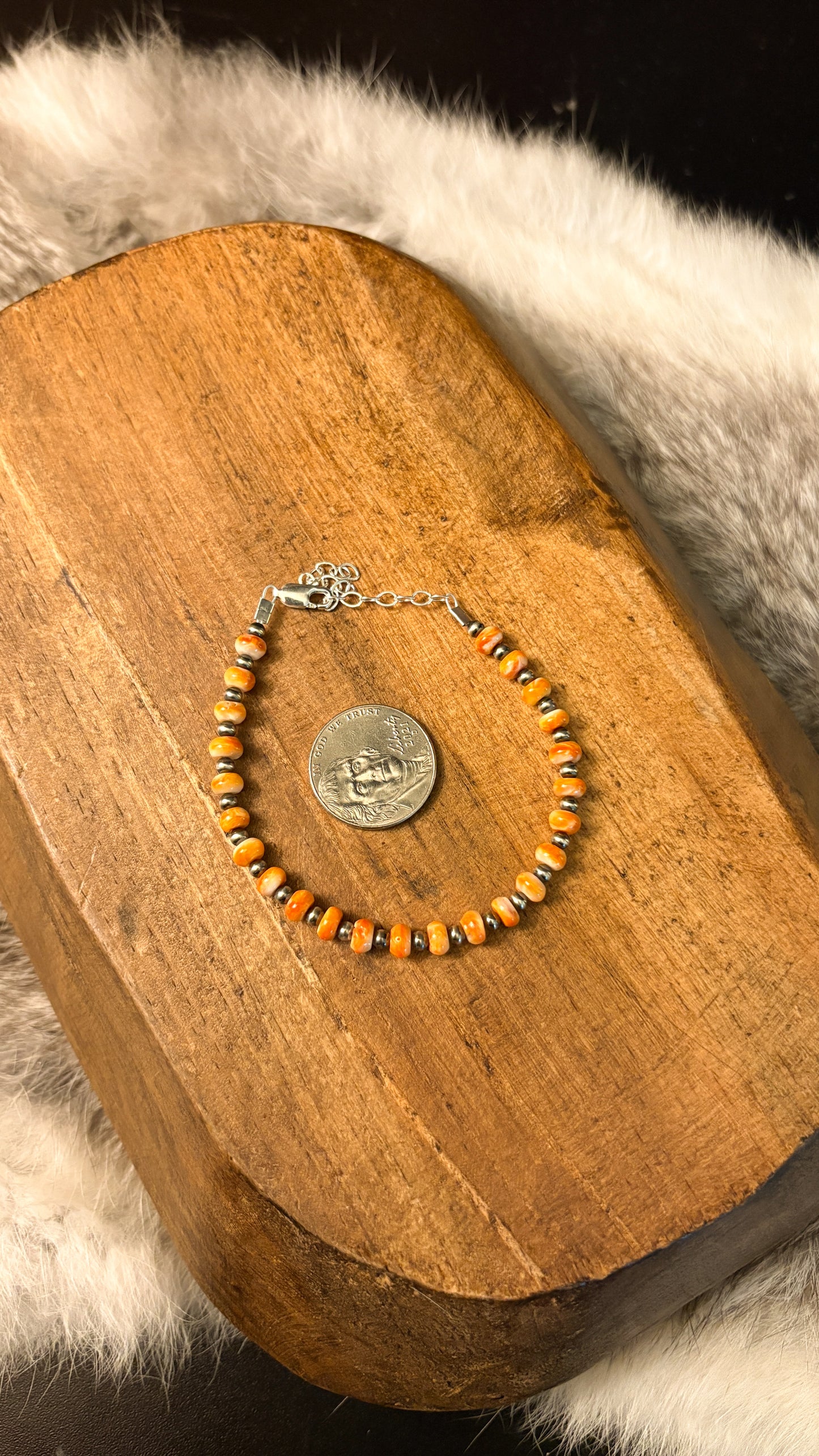 ORANGE SPINY OYSTER DISC BRACELET